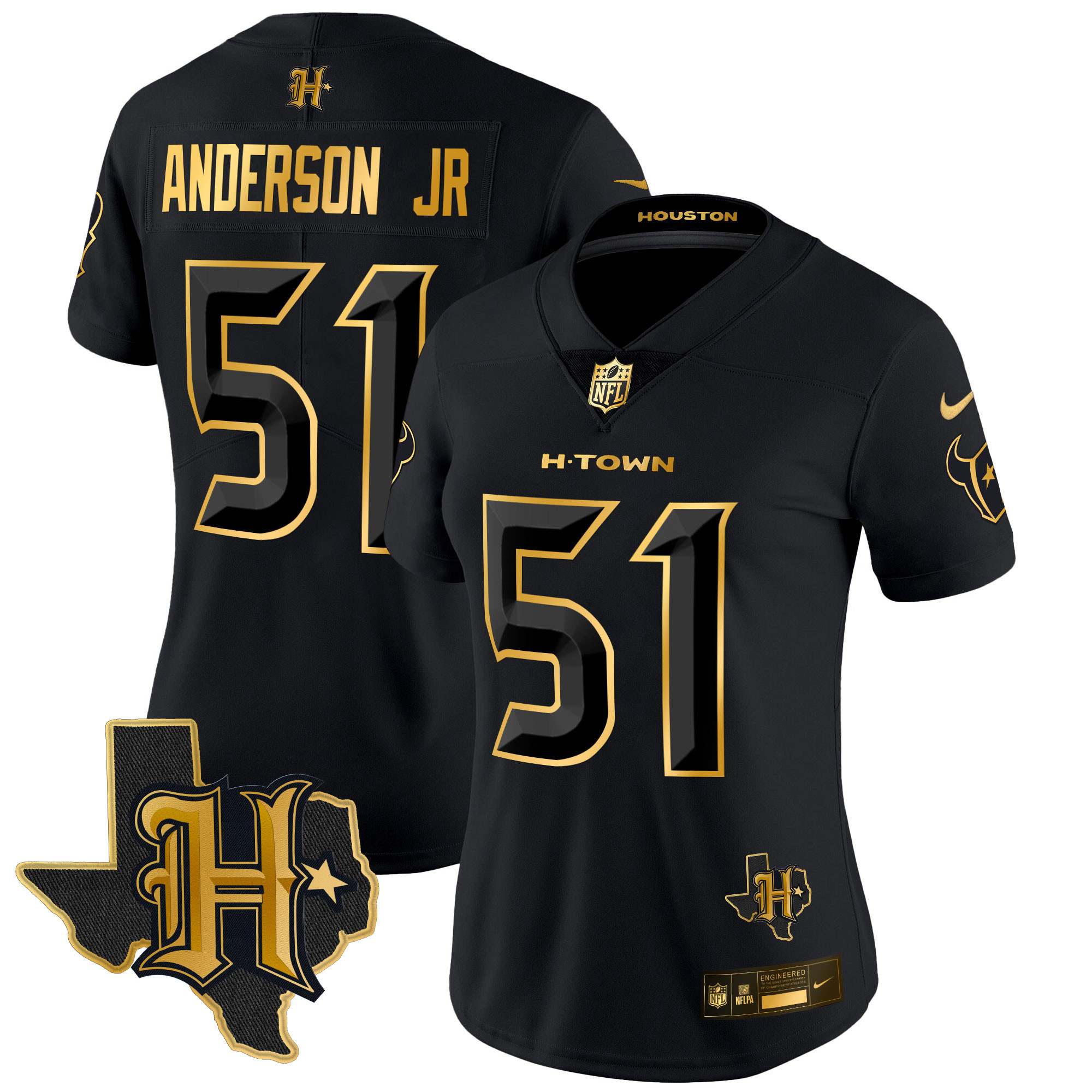 Will Anderson Jr. Women's Houston Texans 2024 Texas Patch Gold Vapor Limited Black Gold Jersey - All Stitched 