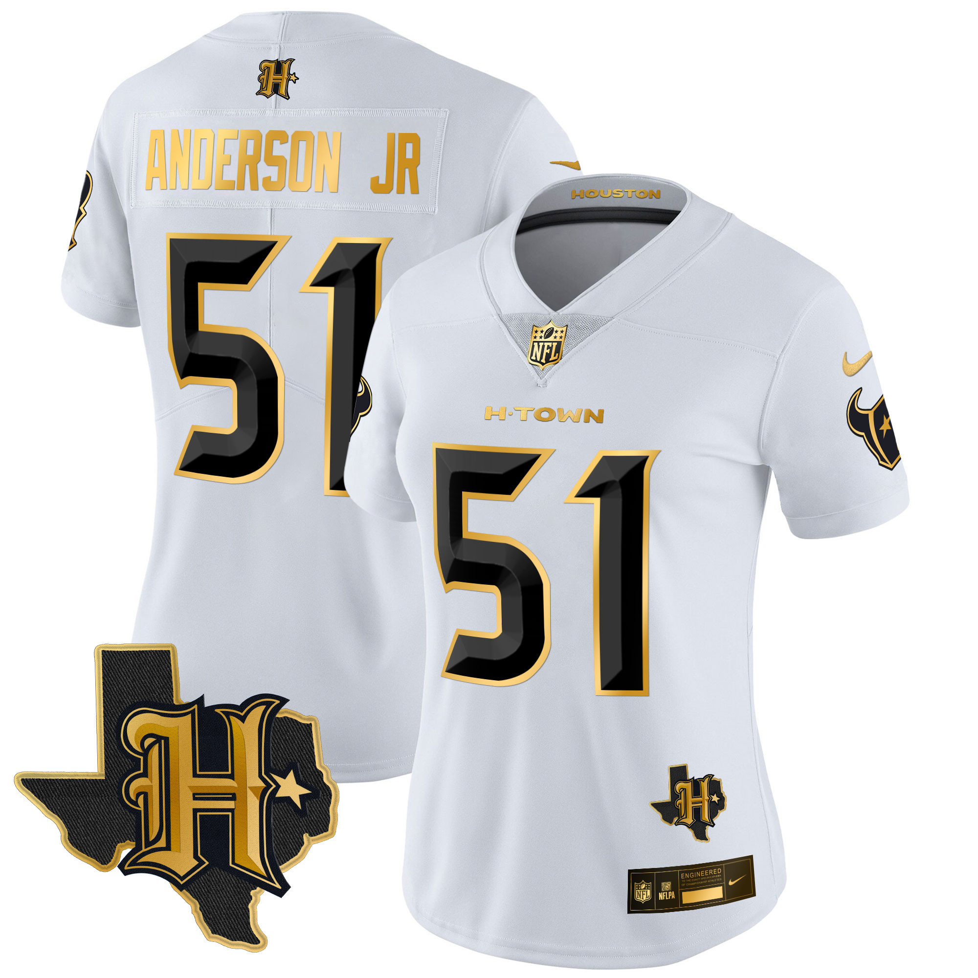 Will Anderson Jr. Women's Houston Texans 2024 Texas Patch Gold Vapor Limited White Gold Jersey - All Stitched 