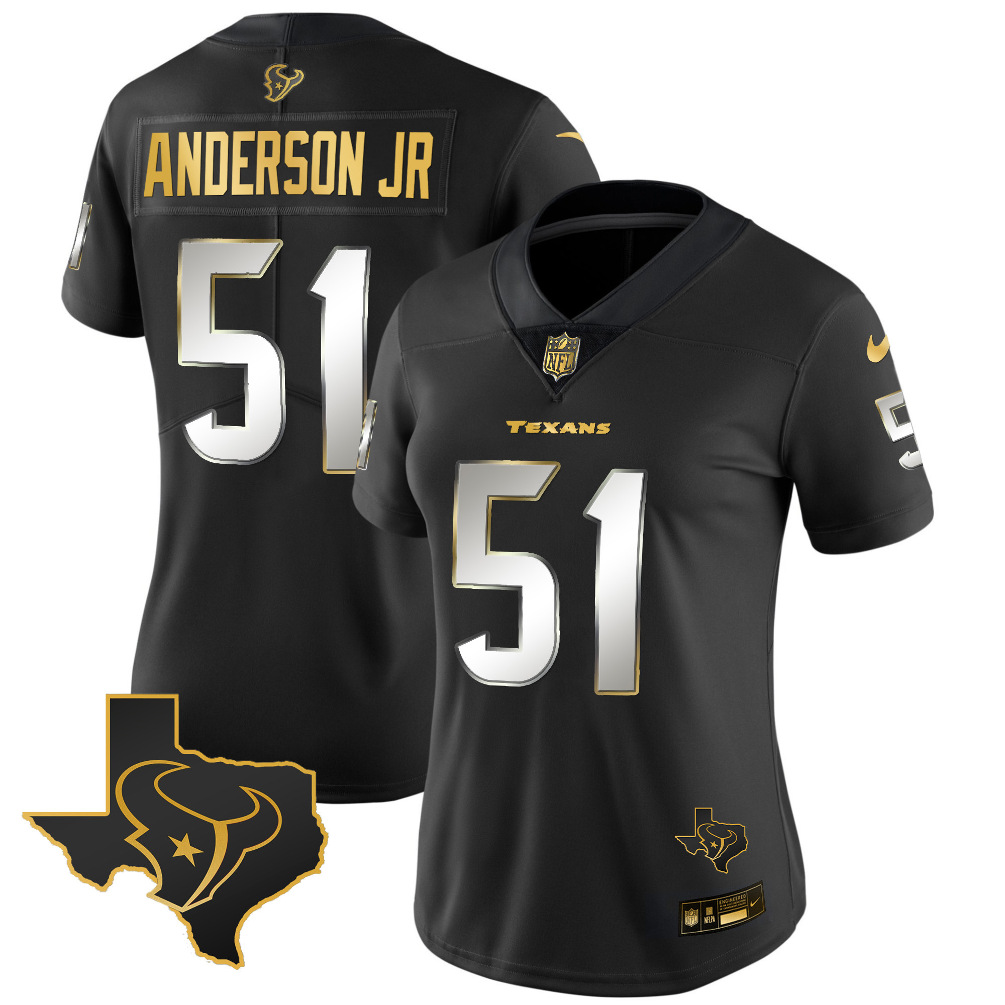 Will Anderson Jr. Women's Houston Texans Gold Vapor Limited Black Limited Jersey - All Stitched 