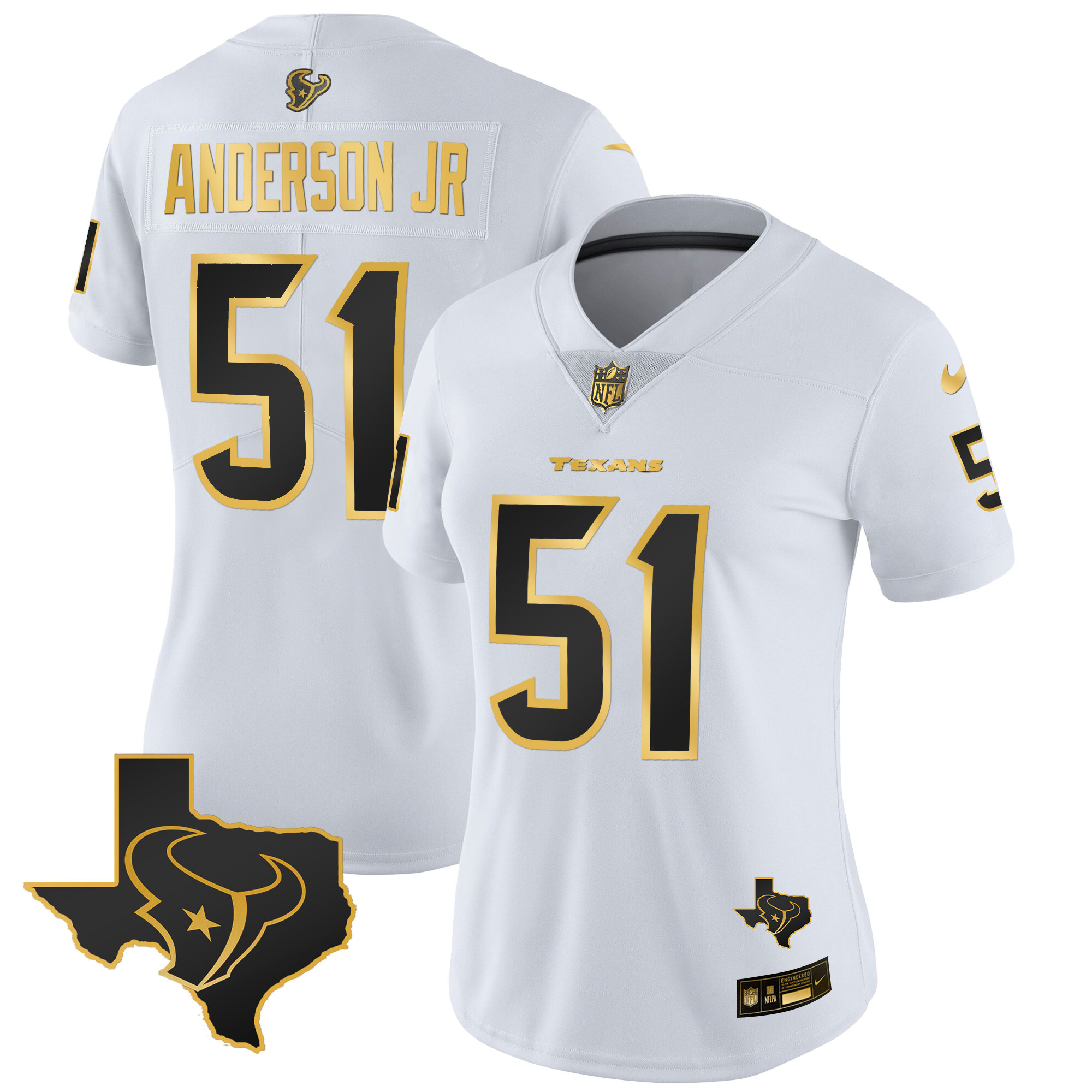 Will Anderson Jr. Women's Houston Texans Gold Vapor Limited White Gold Jersey - All Stitched 