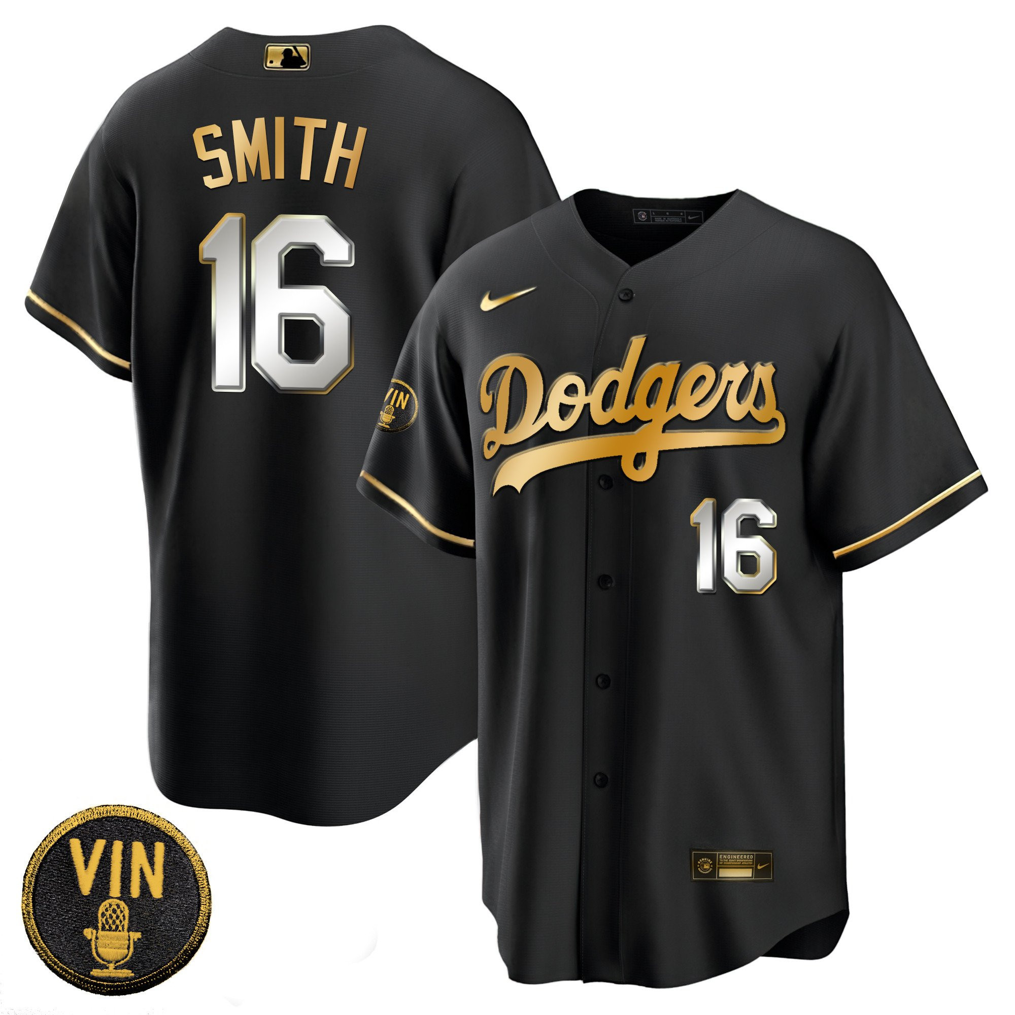Will Smith Men's Los Angeles Dodgers Black Limited Vin Scully Patch Gold Cool Black Limited Jersey - All Stitched