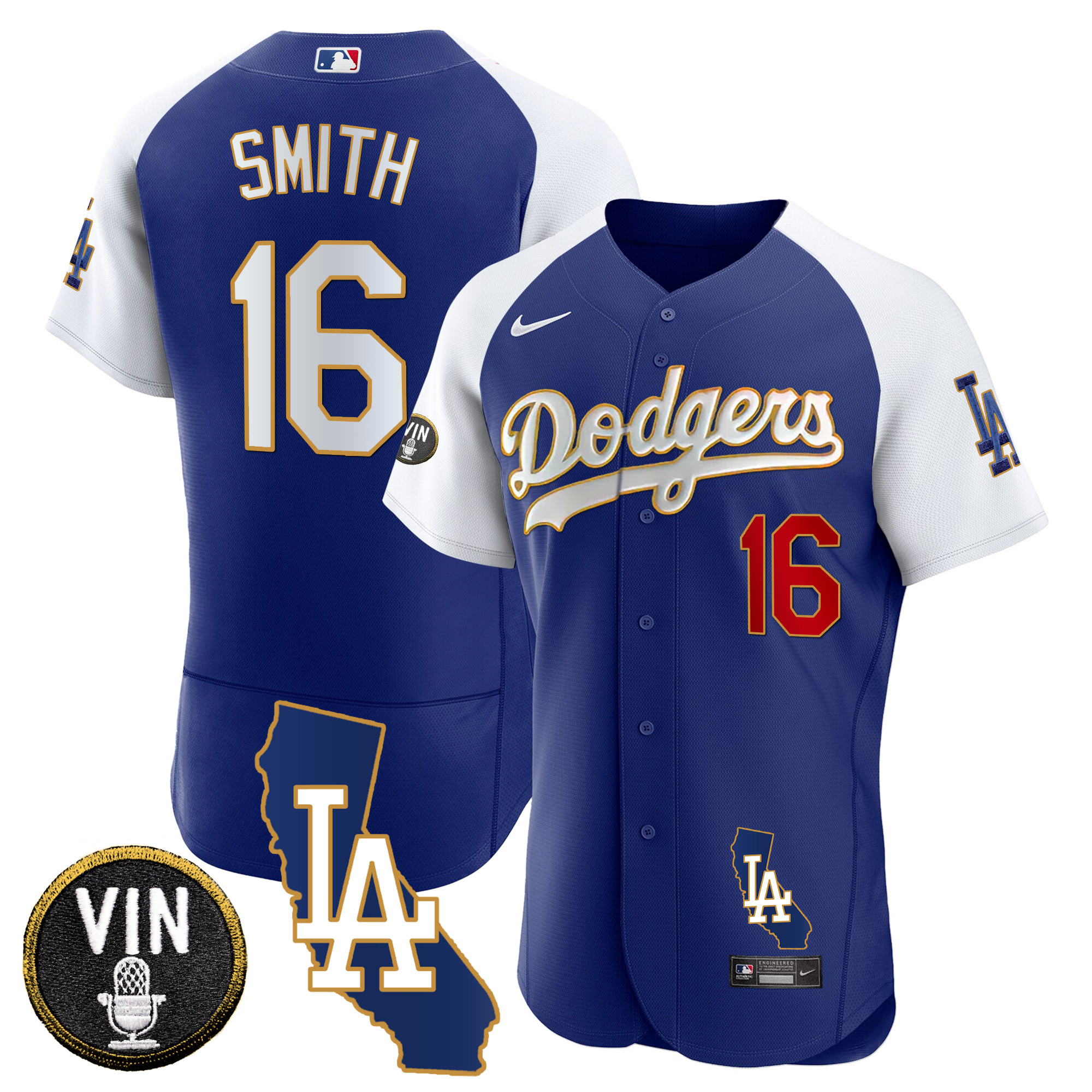 Will Smith Men's Los Angeles Dodgers California Patch Gold Trim Flex Base Alternate Royal Jersey - All Stitched