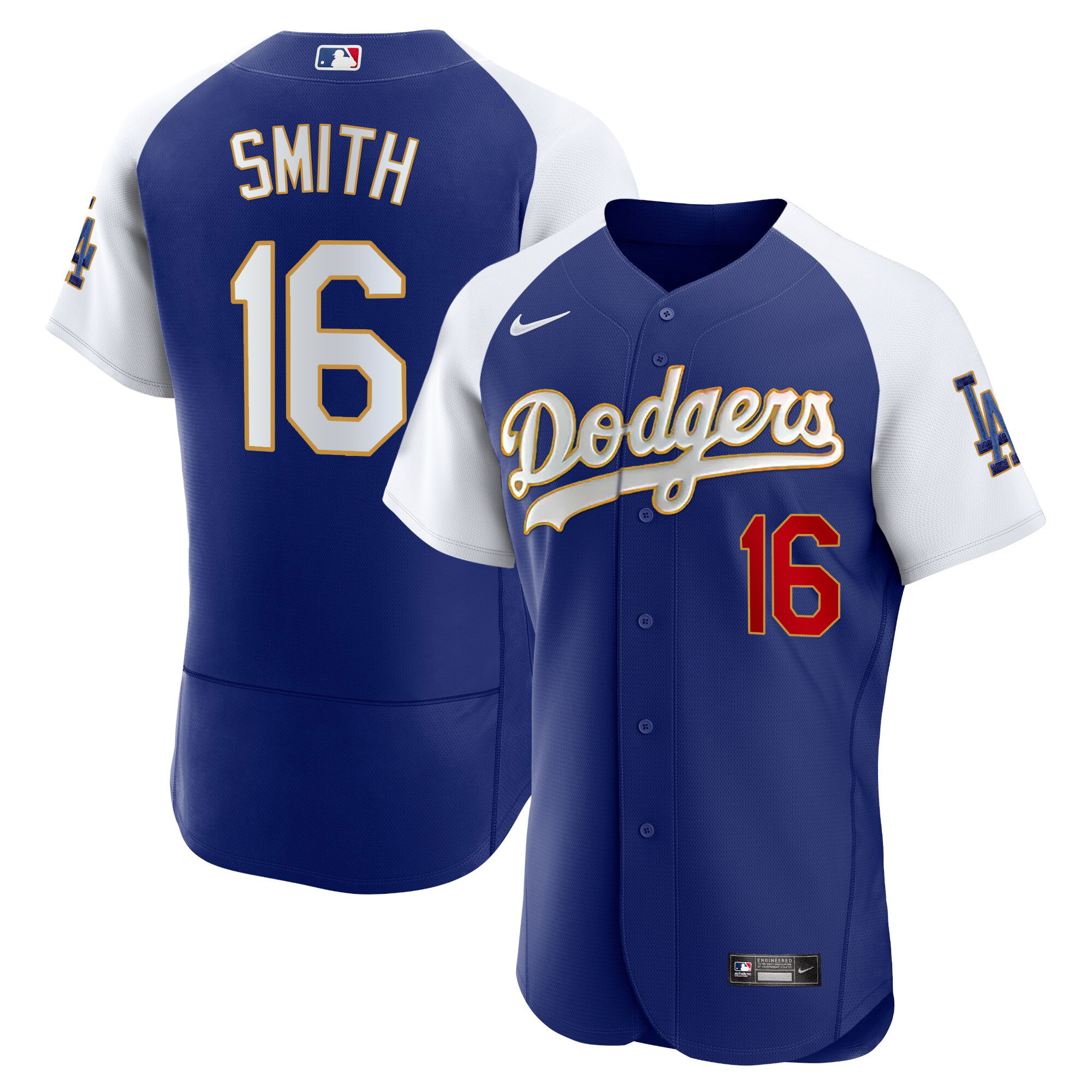 Will Smith Men's Los Angeles Dodgers Gold Trim Flex Base Alternate Royal Jersey - All Stitched