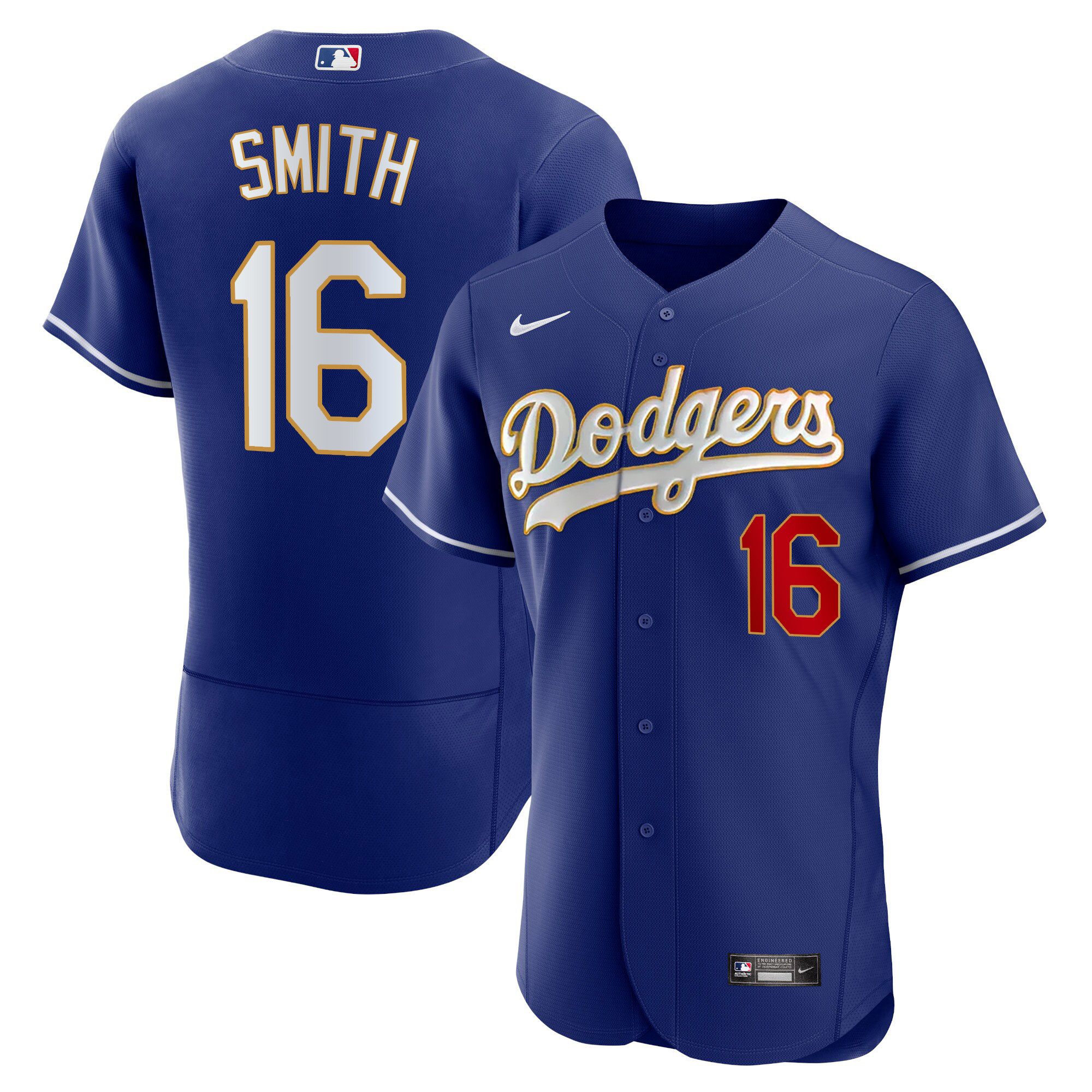 Will Smith Men's Los Angeles Dodgers Gold Trim Flex Base Royal Jersey - All Stitched