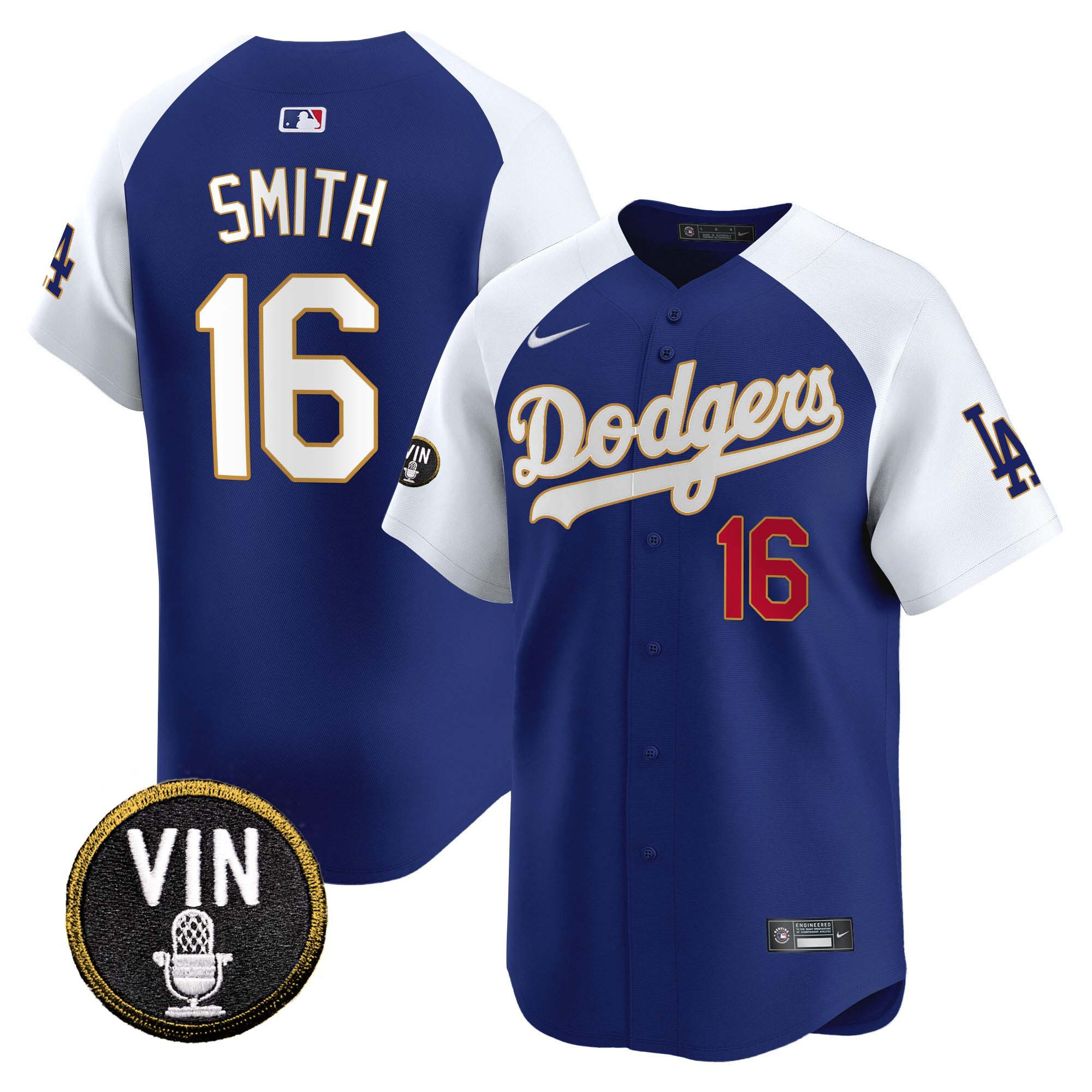 Will Smith Men's Los Angeles Dodgers Vin Scully Patch Gold Trim Vapor Premier Limited Alternate Royal Jersey - All Stitched