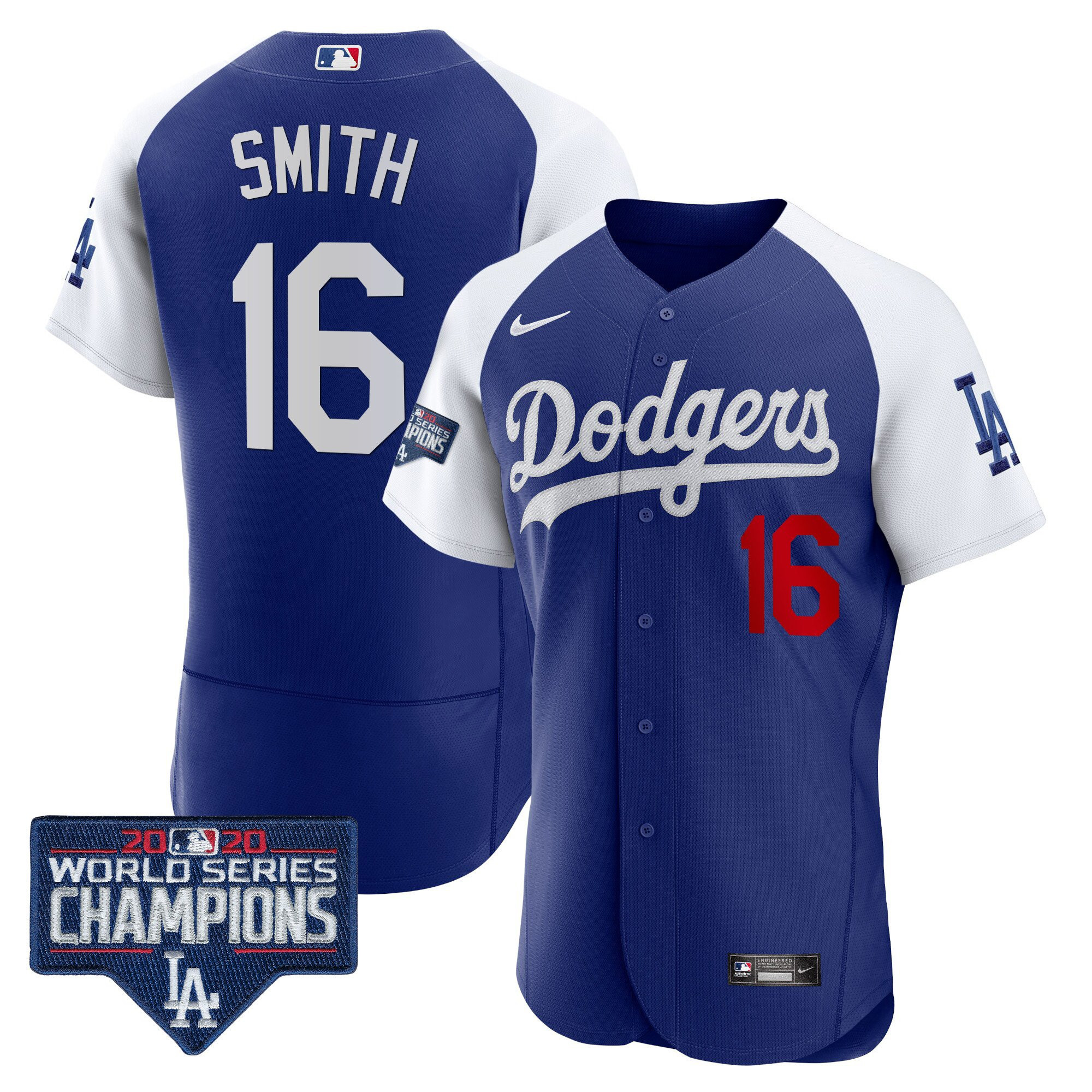 Will Smith Men's Los Angeles Dodgers World Series Champions Patch Flex Base Alternate Royal Jersey - All Stitched
