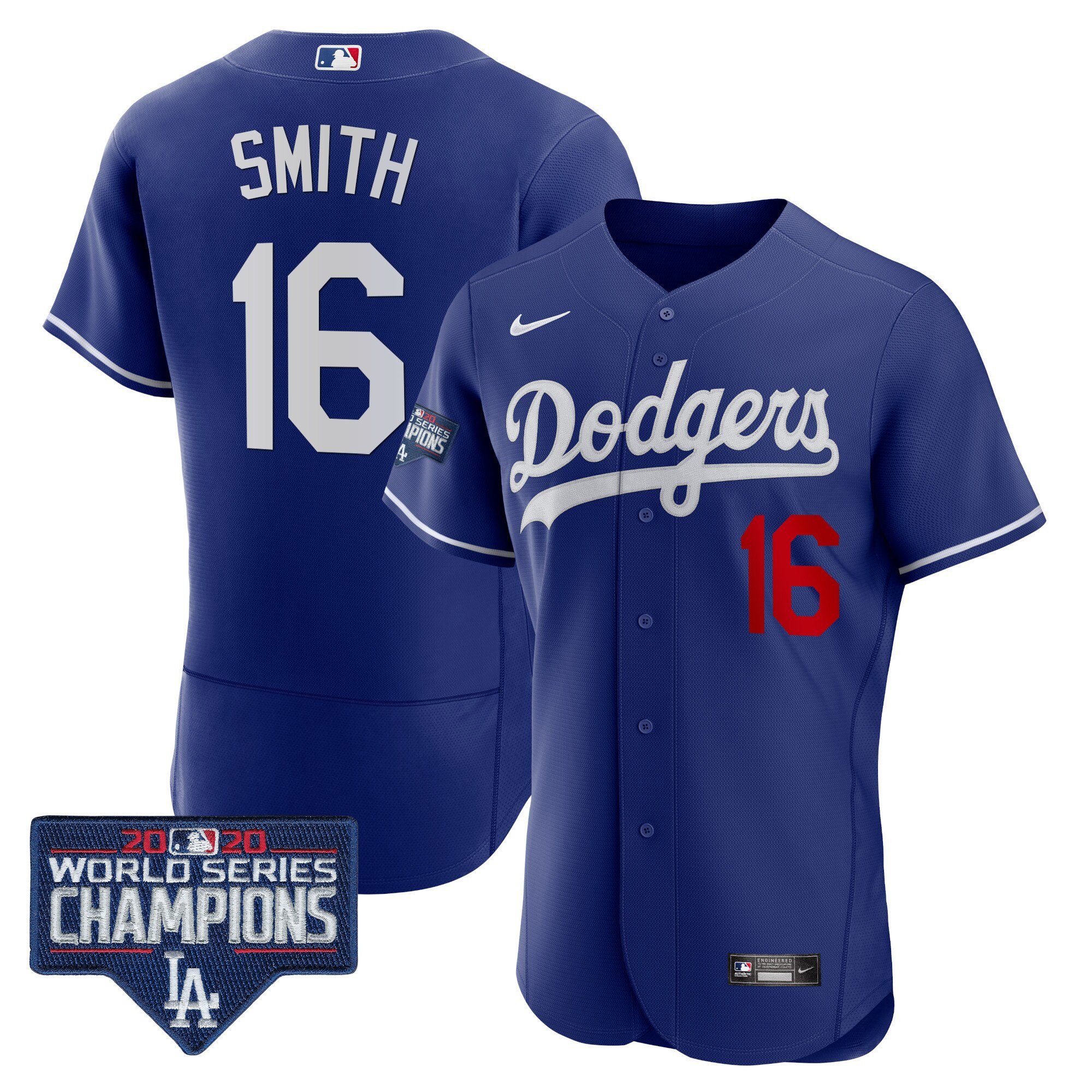 Will Smith Men's Los Angeles Dodgers World Series Champions Patch Flex Base Royal Jersey - All Stitched
