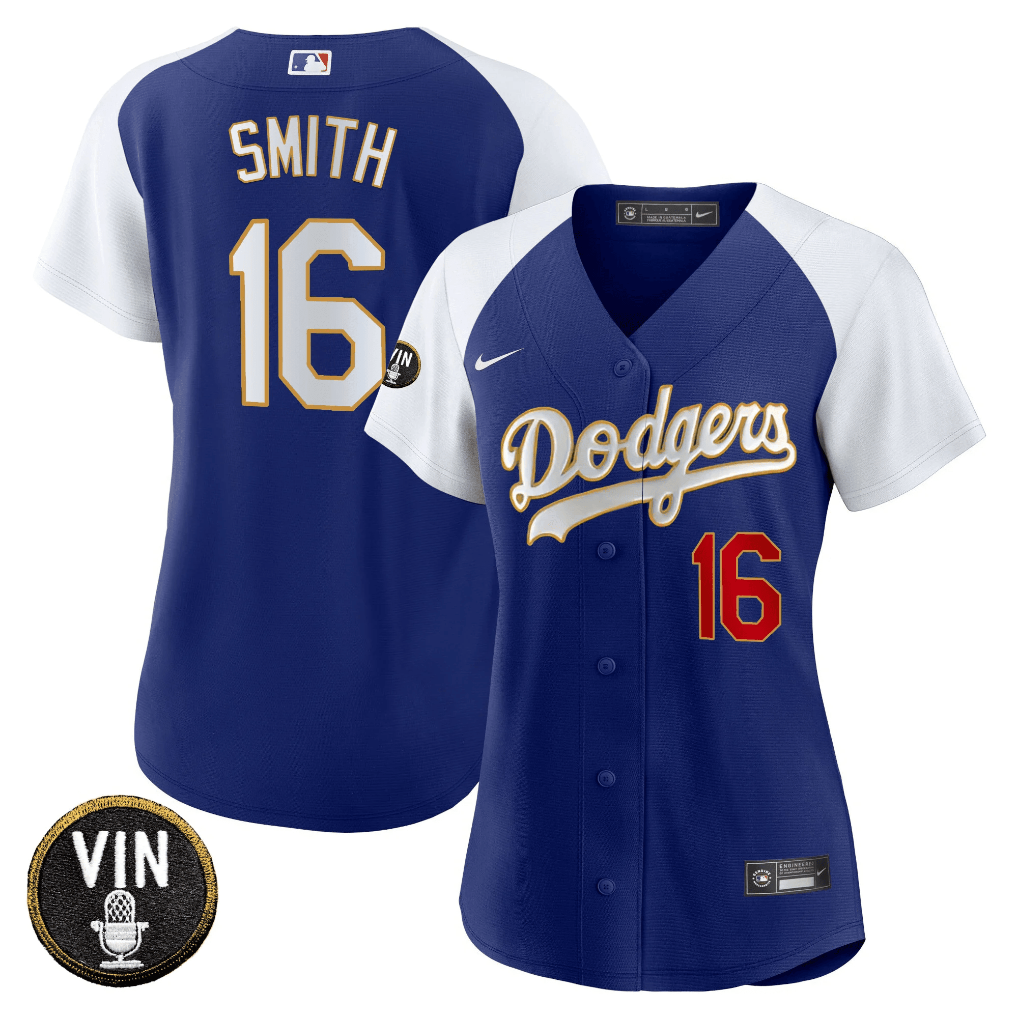 Will Smith Women's Los Angeles Dodgers Vin Scully Patch Gold Trim Alternate Royal Jersey - All Stitched