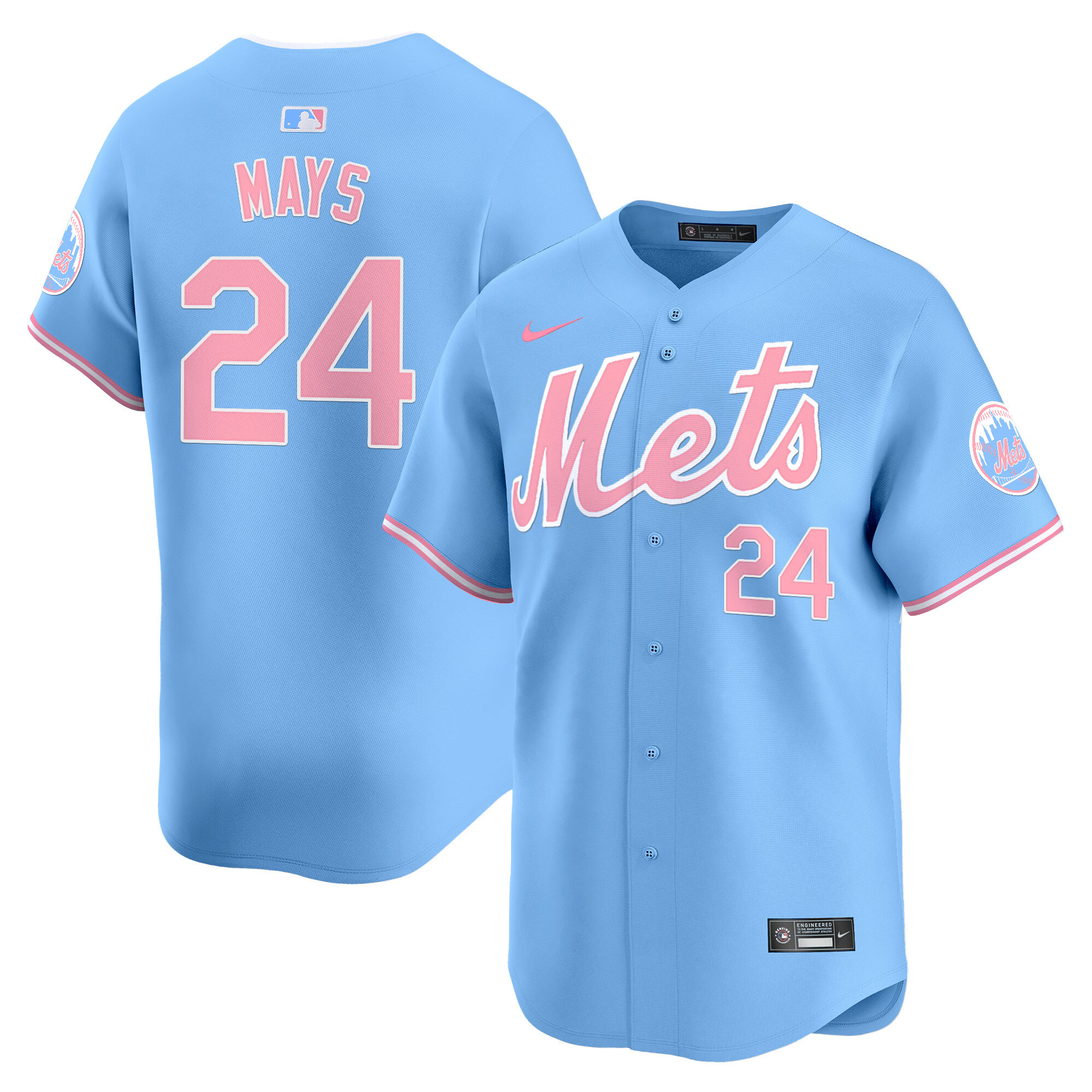 Willie MaysUnisex New York Mets Bubblegum Pink Vapor Premier Limited Light Blue Jersey - All Stitched