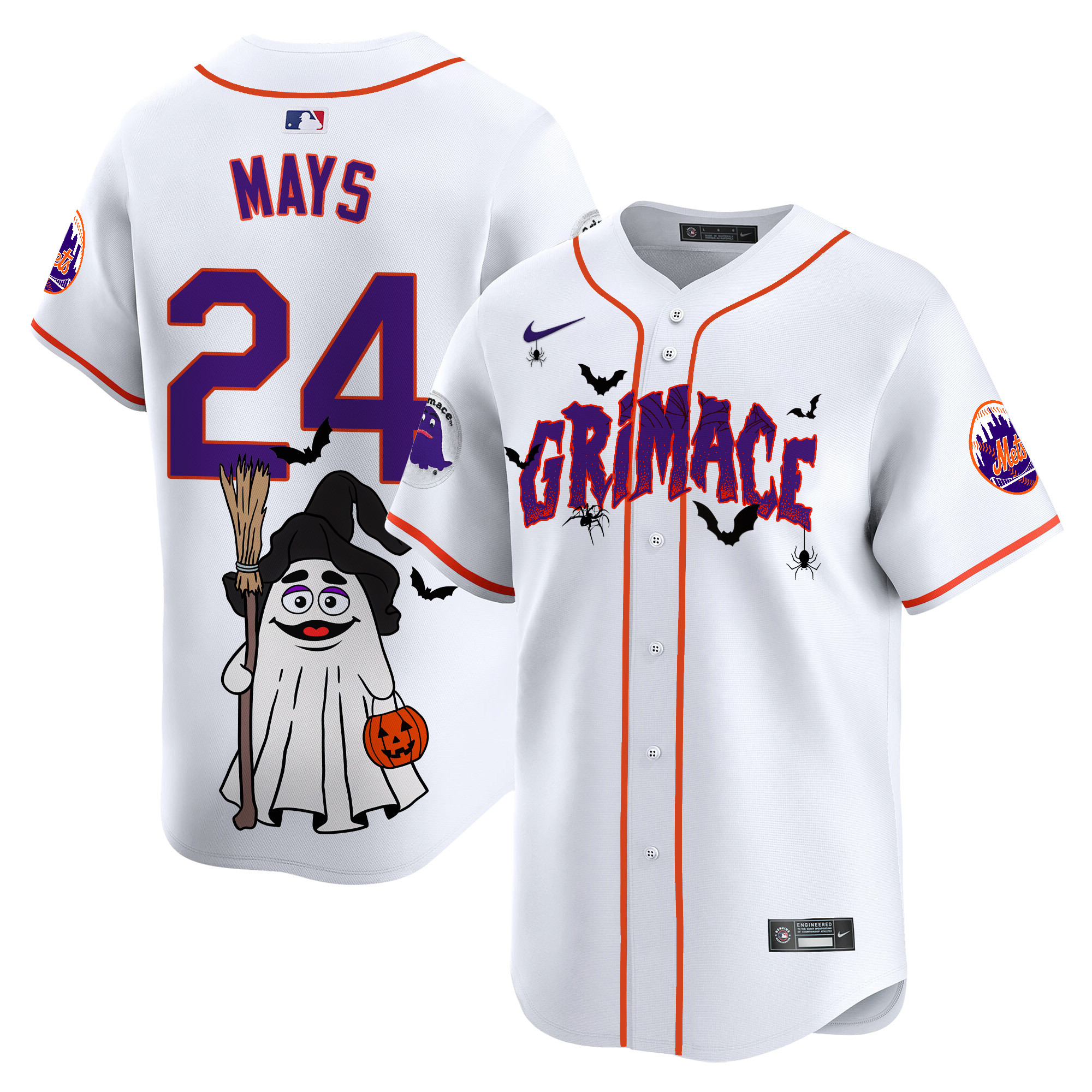 Willie MaysUnisex New York Mets Grimace Halloween Vapor Premier Limited White Jersey- Printed