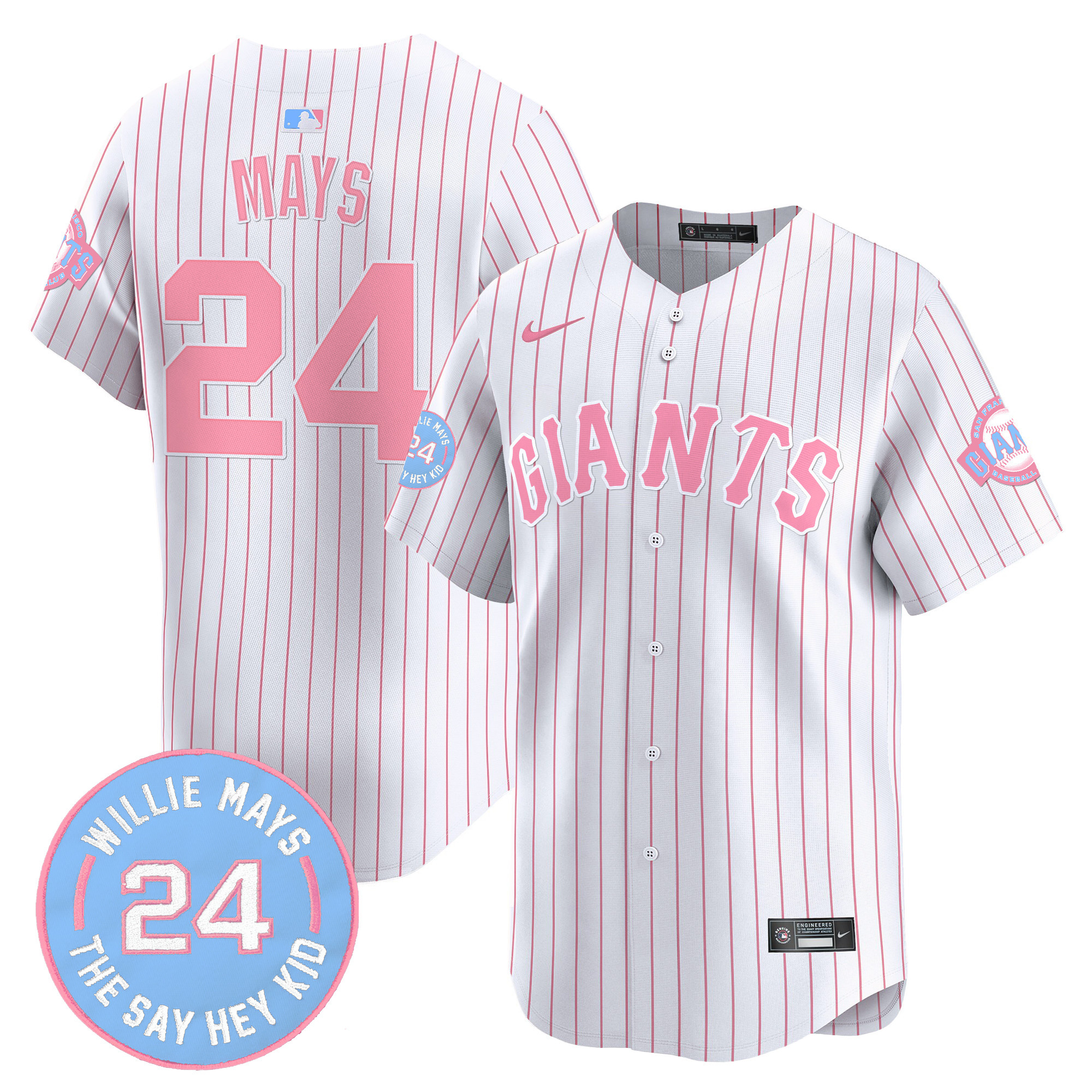 Willie MaysUnisex San Francisco Giants Bubblegum Pink Vapor Premier Limited Pinstripe Jersey - All Stitched