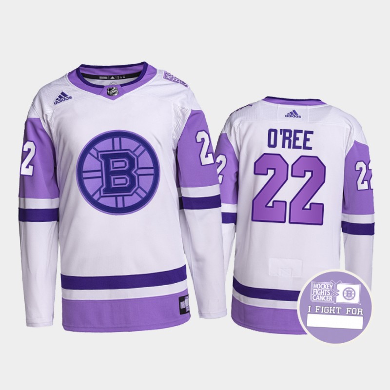 Willie O'Ree #22 Boston Bruins Fights Cancer White Purple Primegreen Jersey