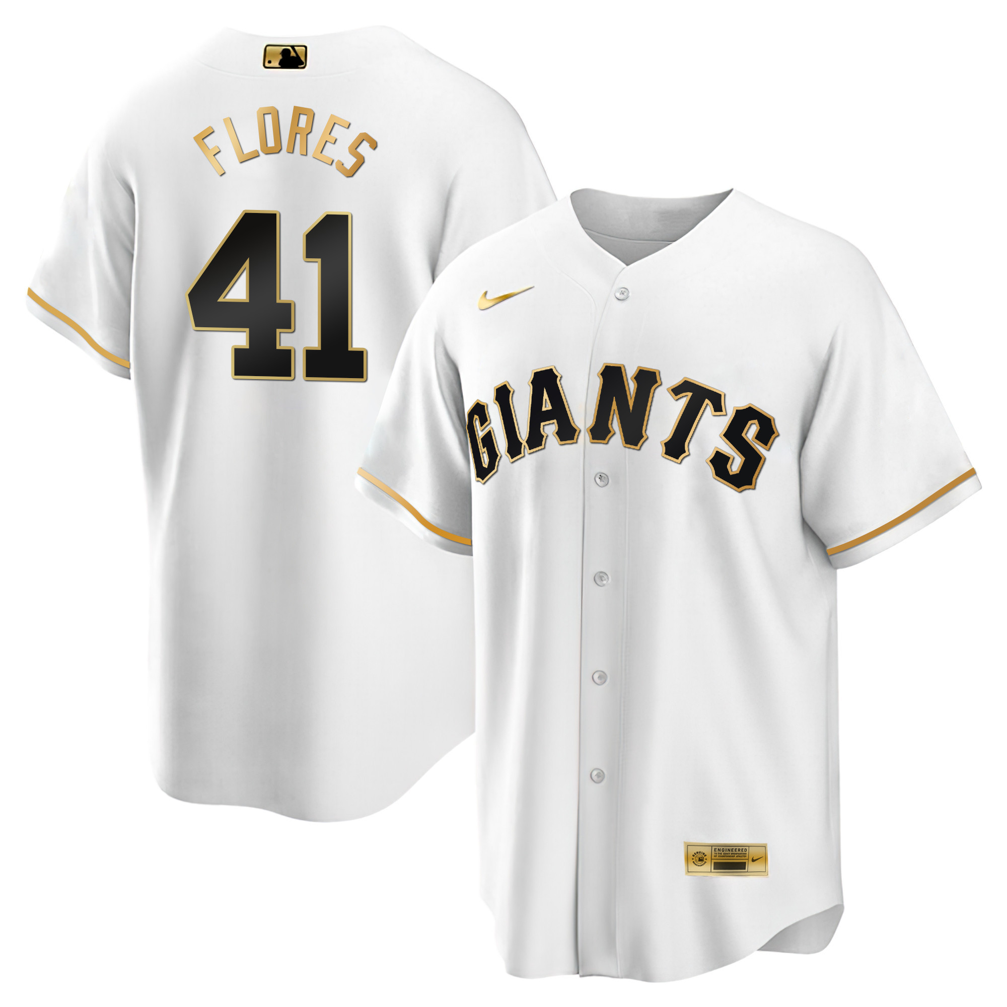 Wilmer Flores Men's San Francisco Giants Black Limited & Gold Cool White Gold Jersey - All Stitched