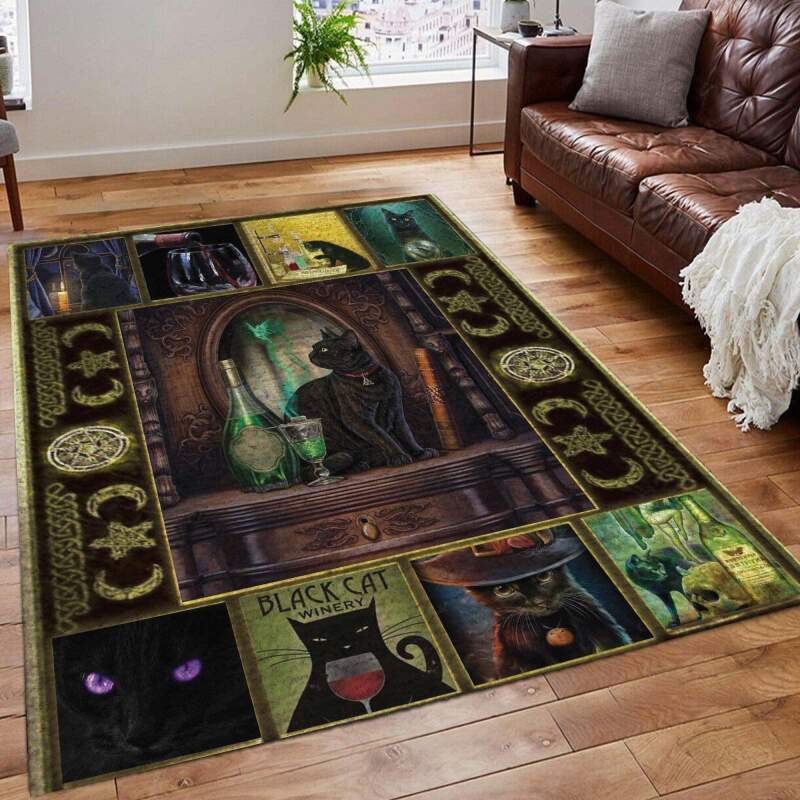 Wine And Cat Rectangle Rug