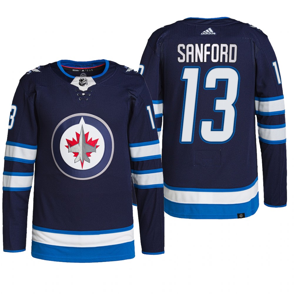 Winnipeg Jets 2022 Home Jersey Zach Sanford Navy #13 Primegreen Pro Uniform