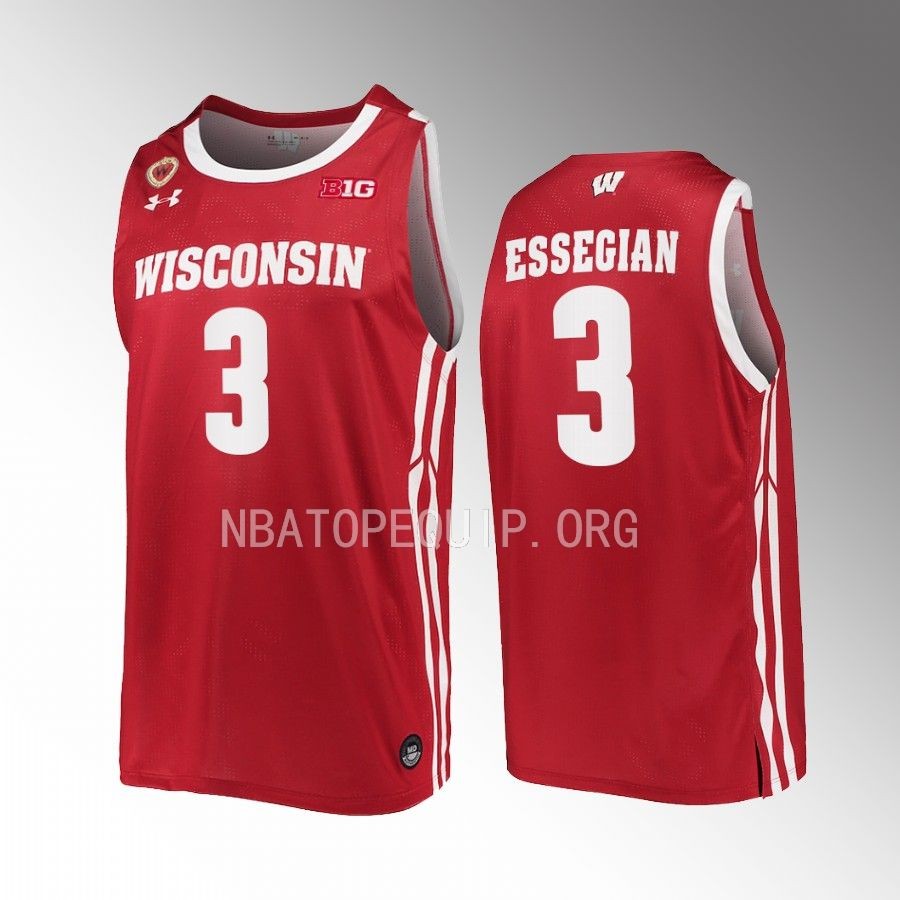 Wisconsin Badgers Connor Essegian Jersey 2022-23 Away Red Uniform