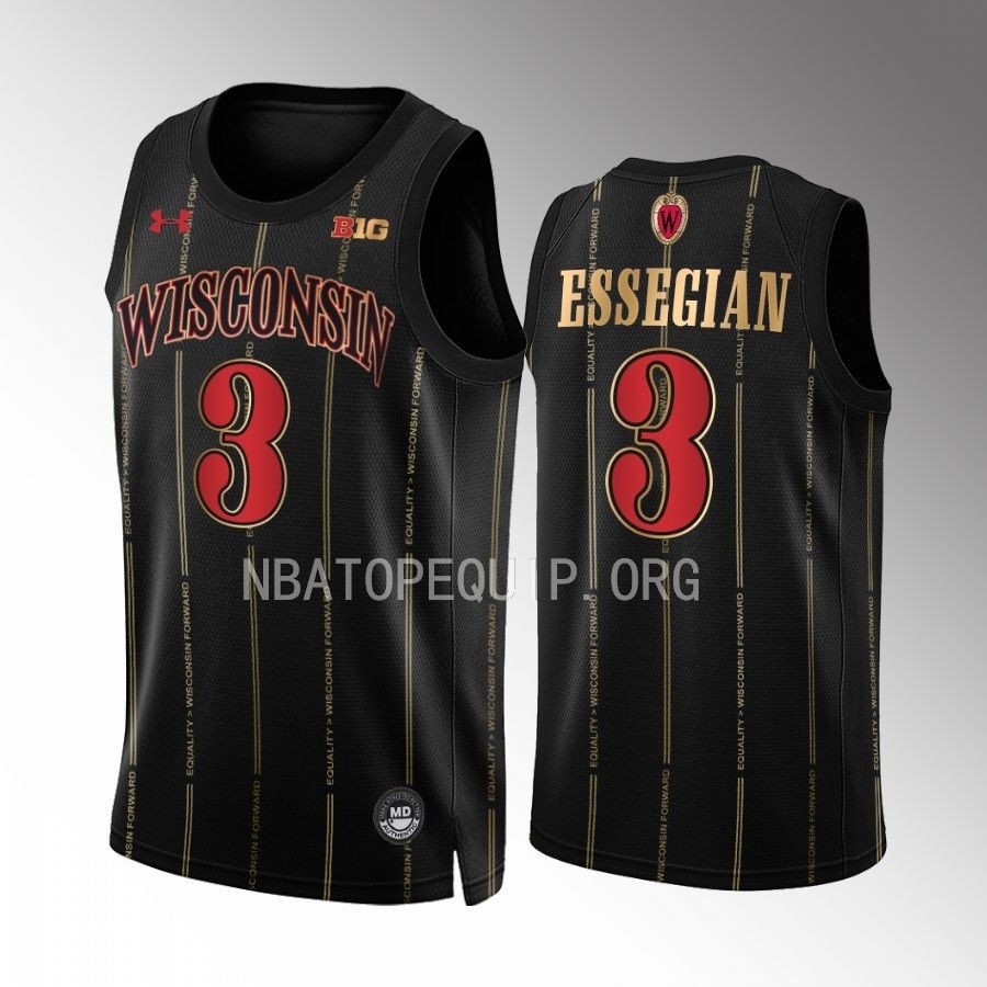 Wisconsin Badgers Connor Essegian Jersey 2022-23 By the Players Black Alternate Uniform