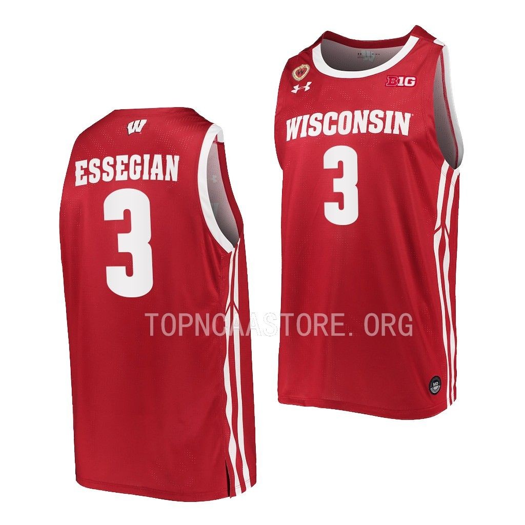 Wisconsin Badgers Connor Essegian Red #3 Jersey 2022-23 Away