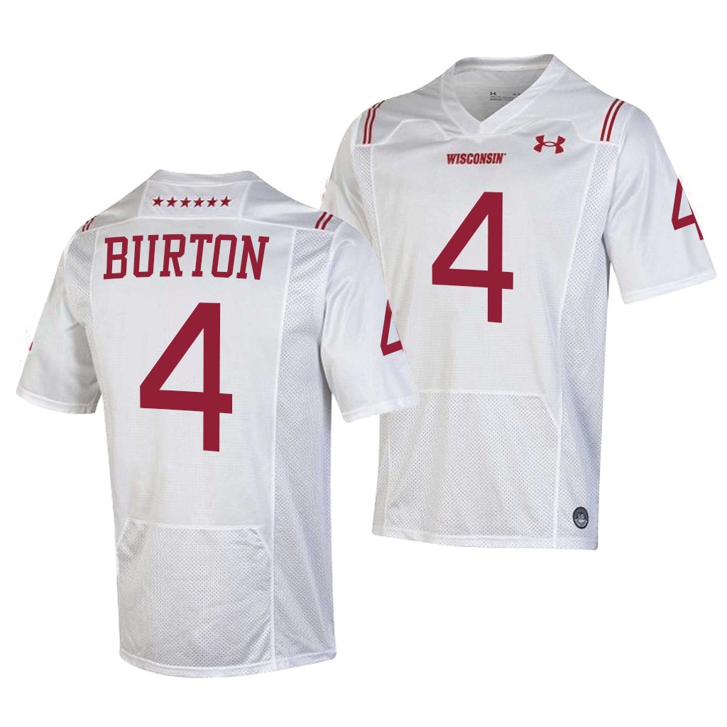 Wisconsin Badgers Donte Burton 4 White 2021 Shamrock Series Special Forward Jersey Men