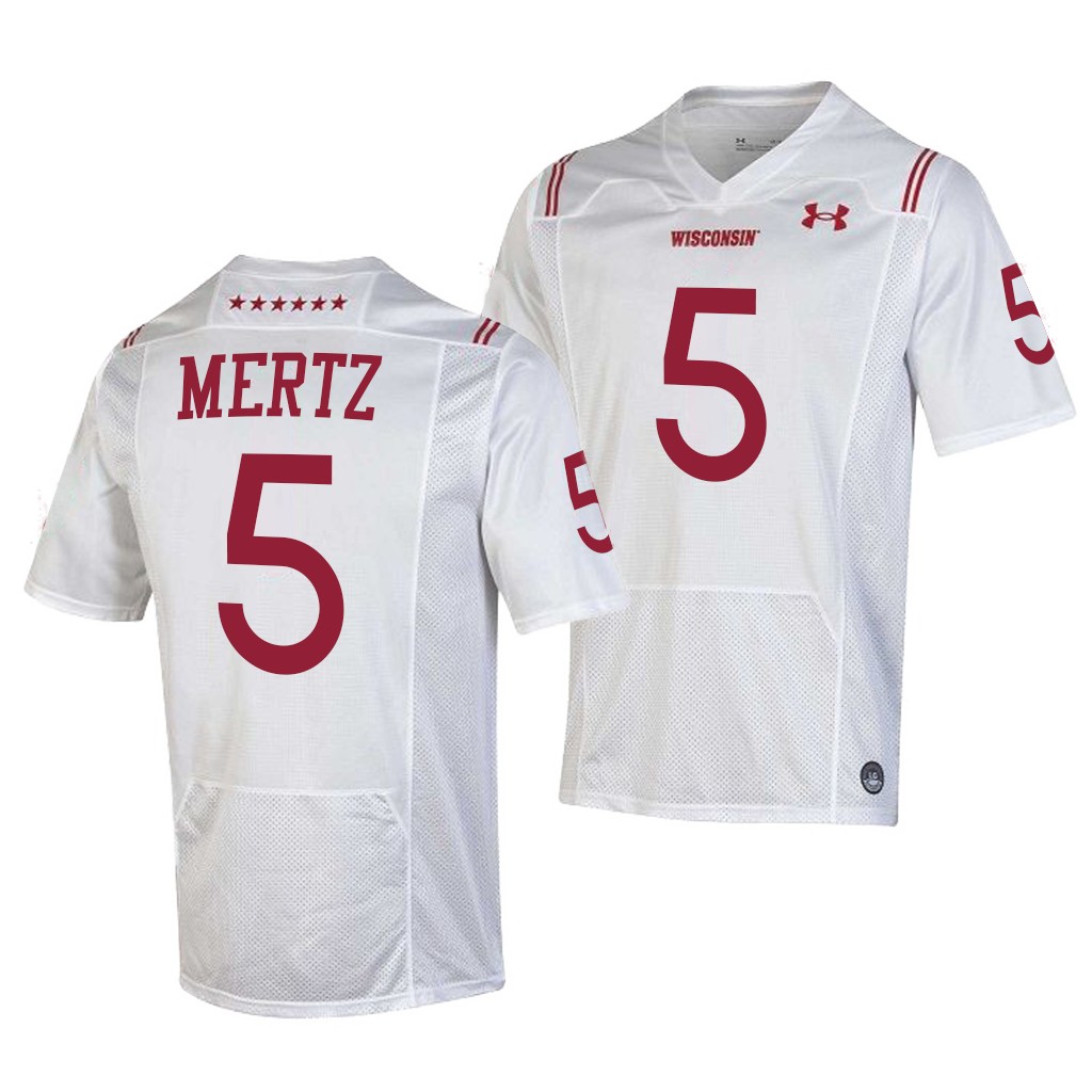 Wisconsin Badgers Graham Mertz 5 White 2021 Shamrock Series Special Forward Jersey Men