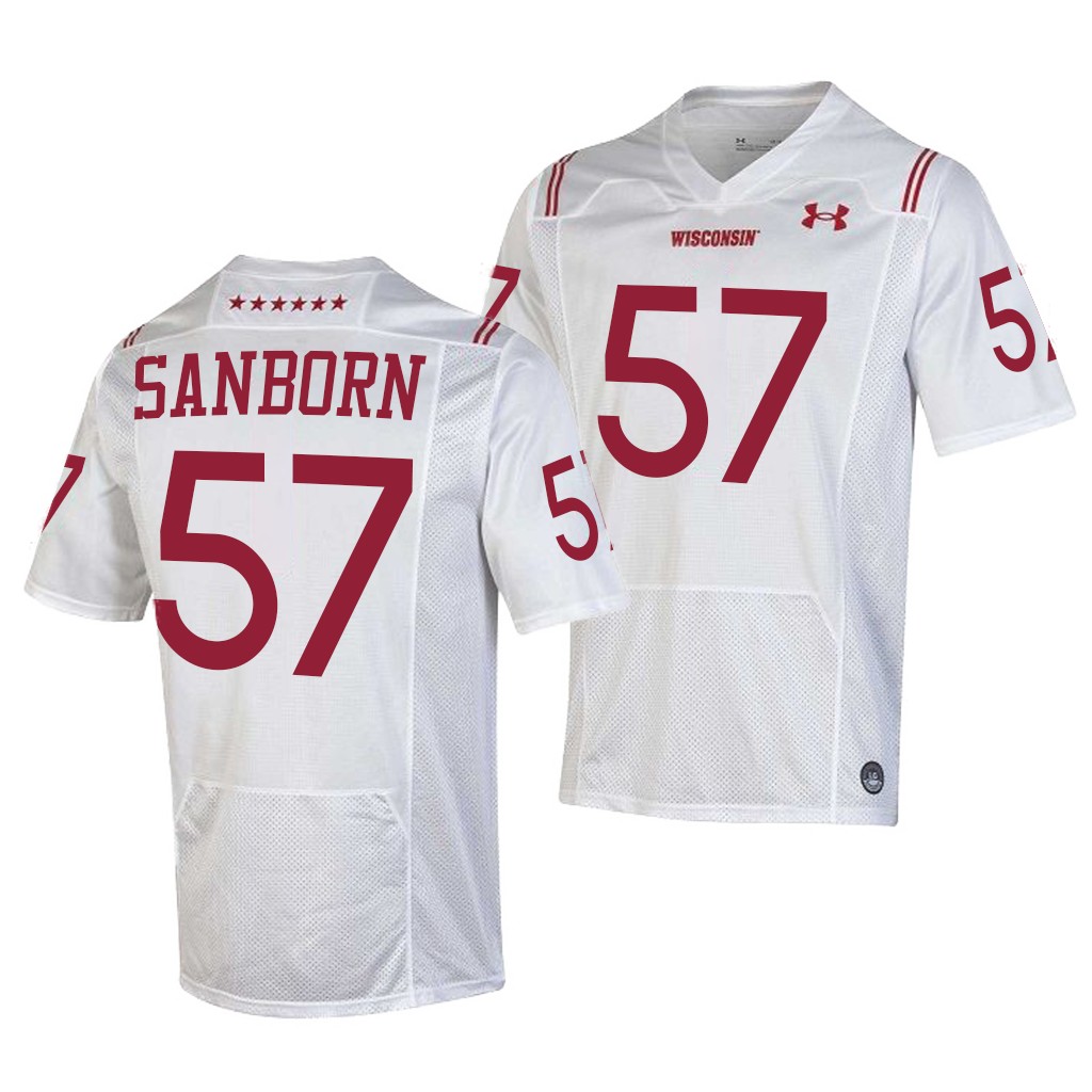 Wisconsin Badgers Jack Sanborn 57 White 2021 Shamrock Series Special Forward Jersey Men