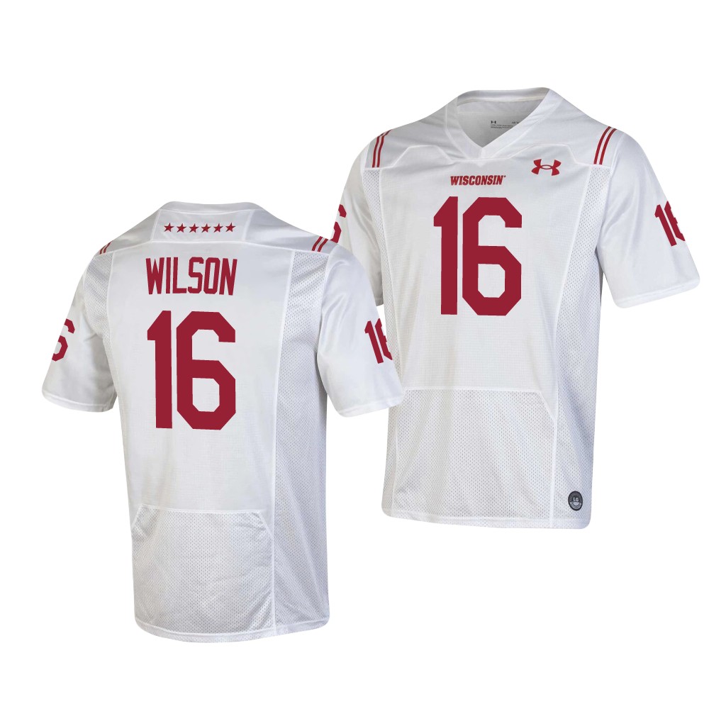 Wisconsin Badgers Russell Wilson 16 White Game Jersey Men's