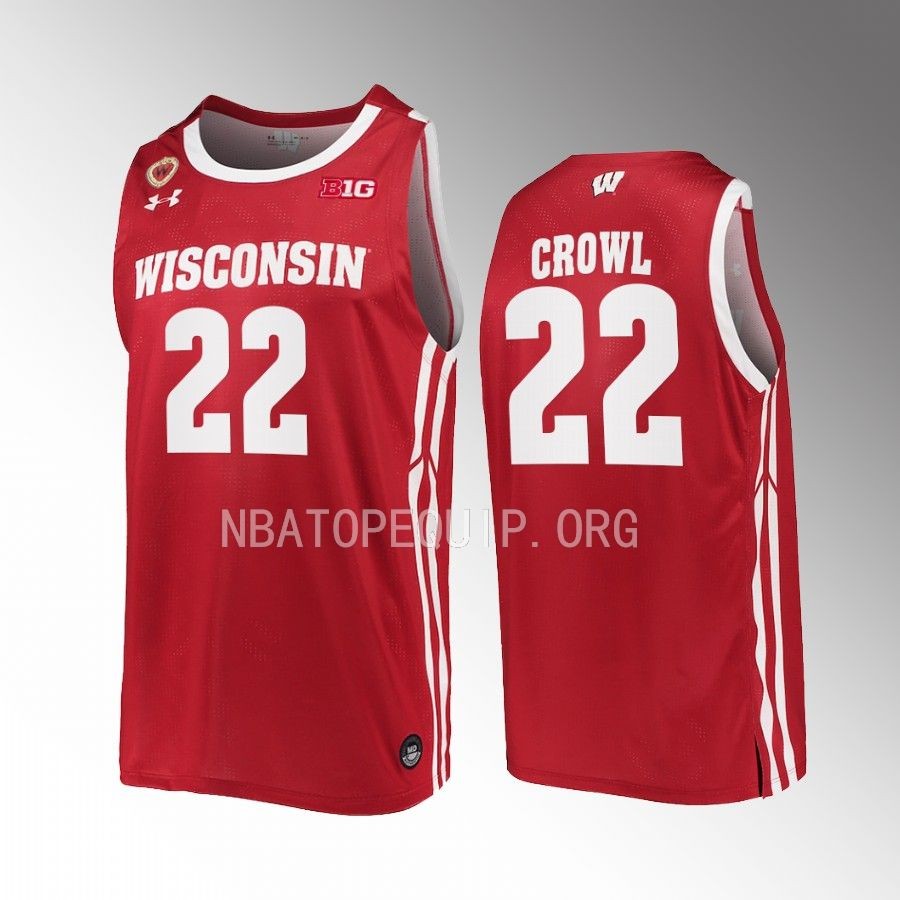 Wisconsin Badgers Steven Crowl Jersey 2022-23 Away Red Uniform