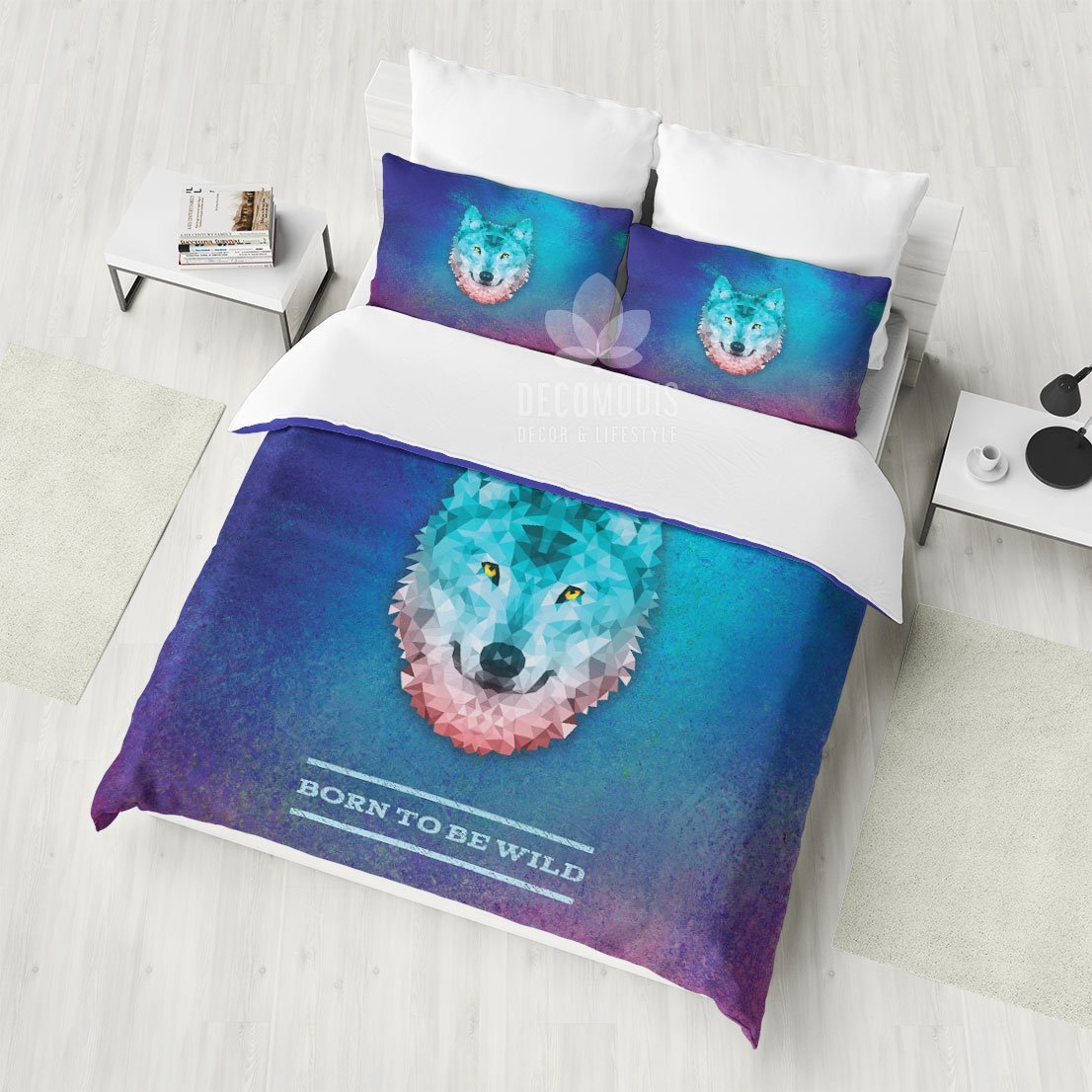 Wolf , Born To Be Wild , Colorful Animal , Polygonal Art Duvet Cover Bedding Set