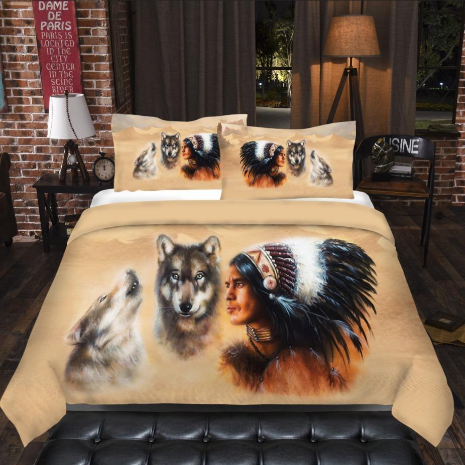 Wolf And American3D Customized Duvet Cover Bedding Set