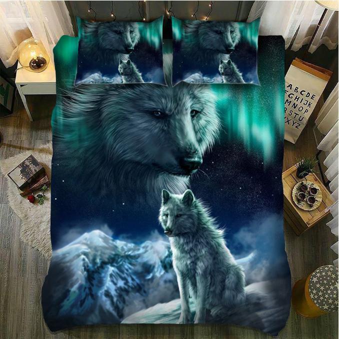 Wolf Aurora 3D Customized Duvet Cover Bedding Set