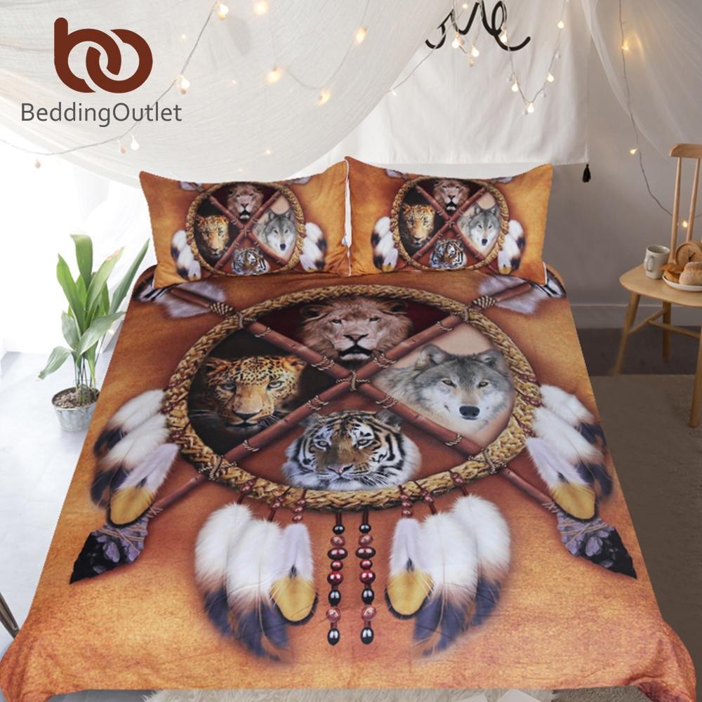 Wolf Dreamcatcher Native American 3D Animal Tribal Lion Tiger Leopard 3D Customized Duvet Cover Bedding Set