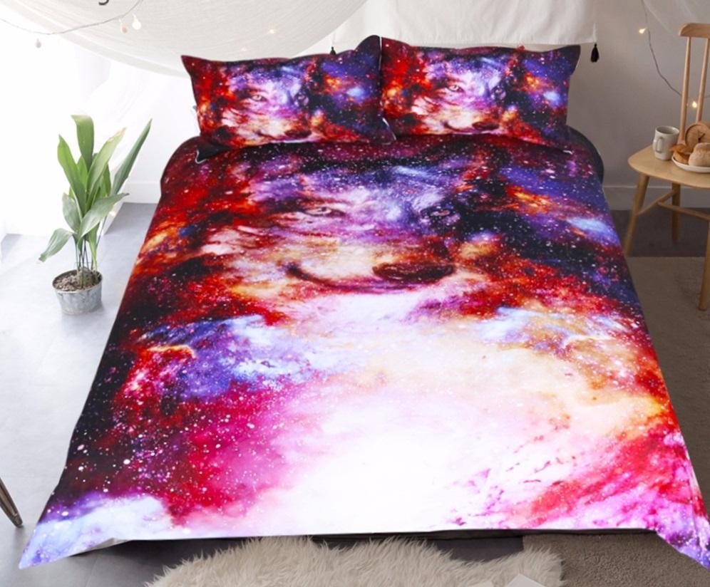 Wolf Galaxy Mix Design Art Hop 3D Customized Duvet Cover Bedding Set