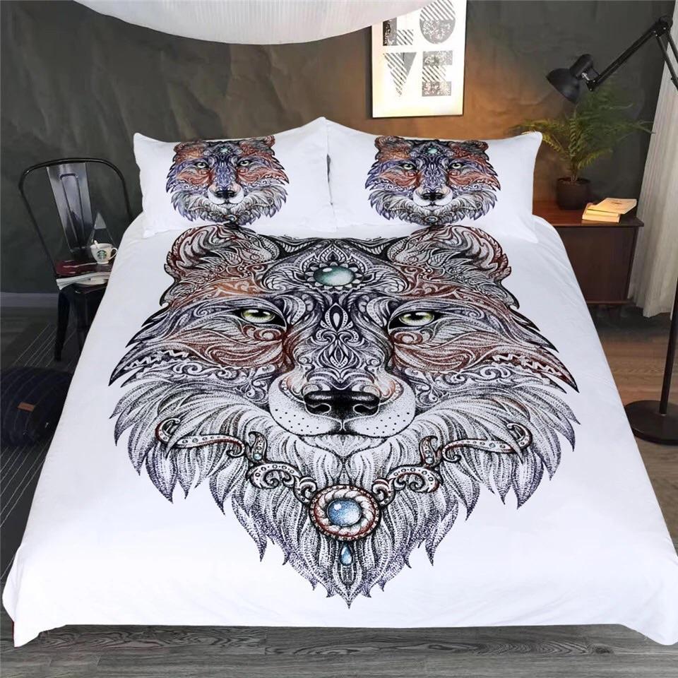 Wolf Head (White)3D Customized Duvet Cover Bedding Set