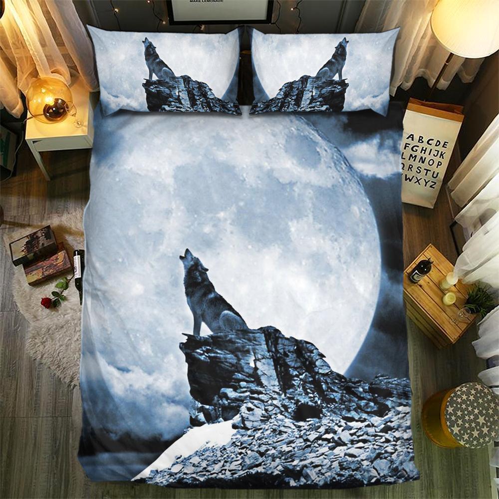 Wolf Howling At Moon 3D Customized Duvet Cover Bedding Set