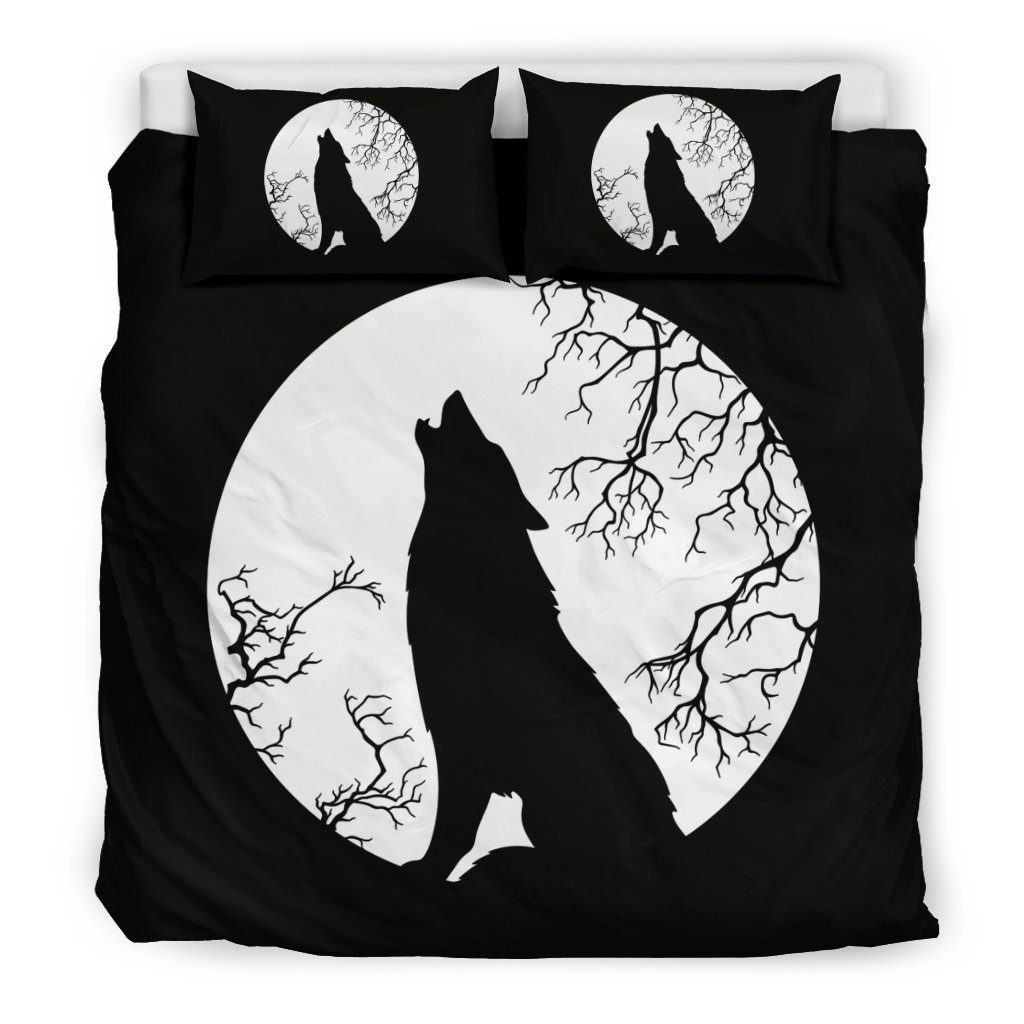 Wolf Howling At The Full Moon 3D Customized Duvet Cover Bedding Set