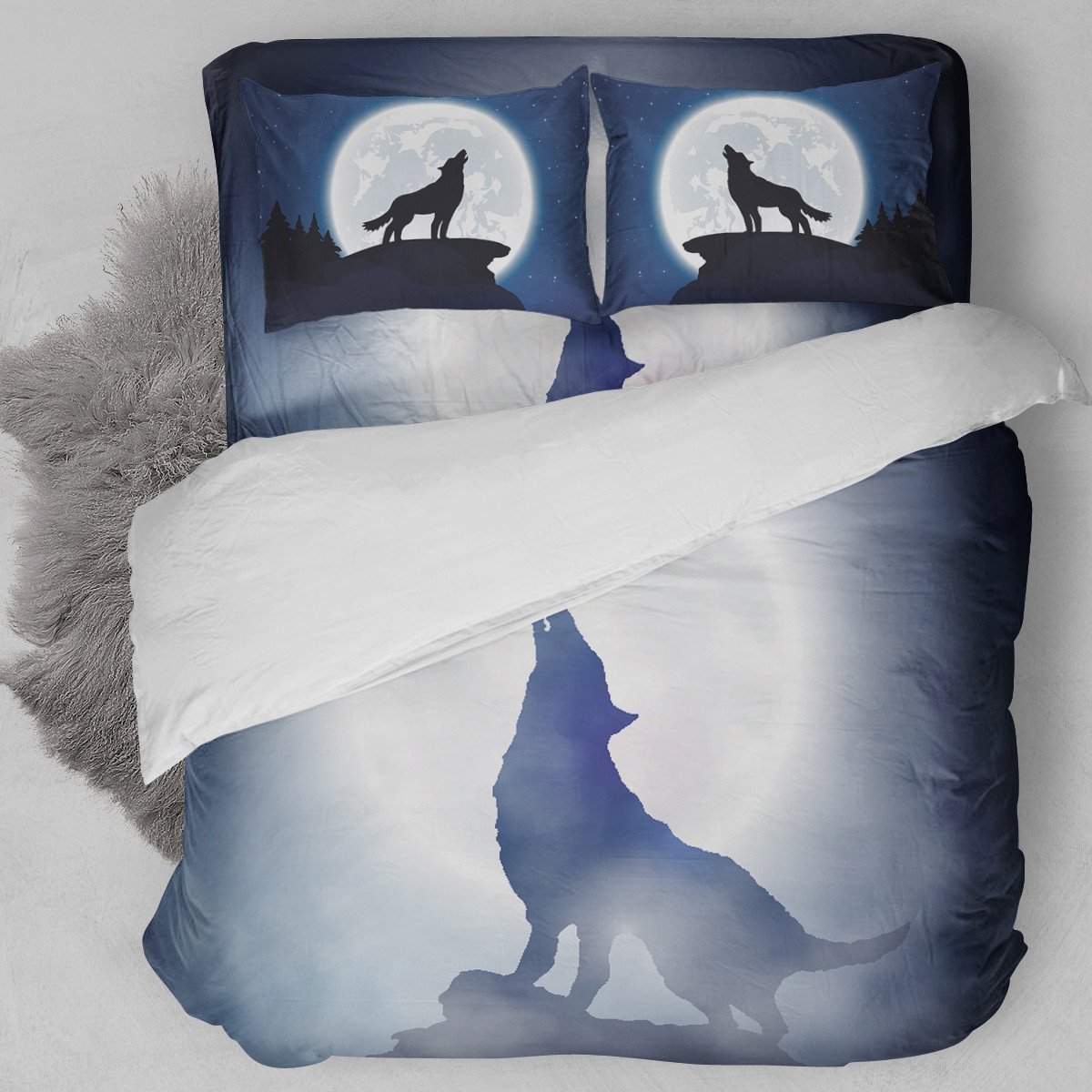 Wolf Howling Night Duvet Cover Bedding Set
