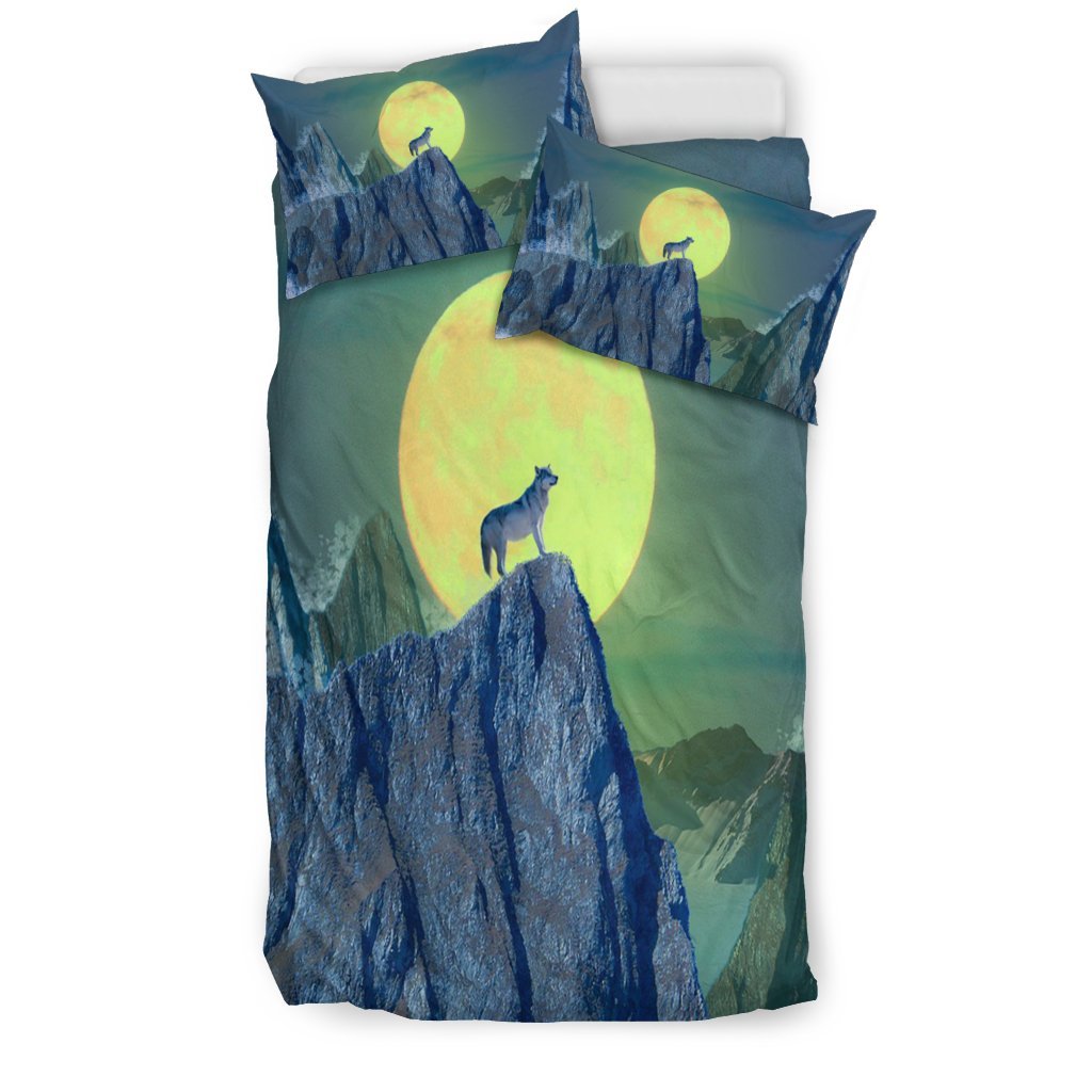 Wolf Moon Mountain 3D Customized Duvet Cover Bedding Set