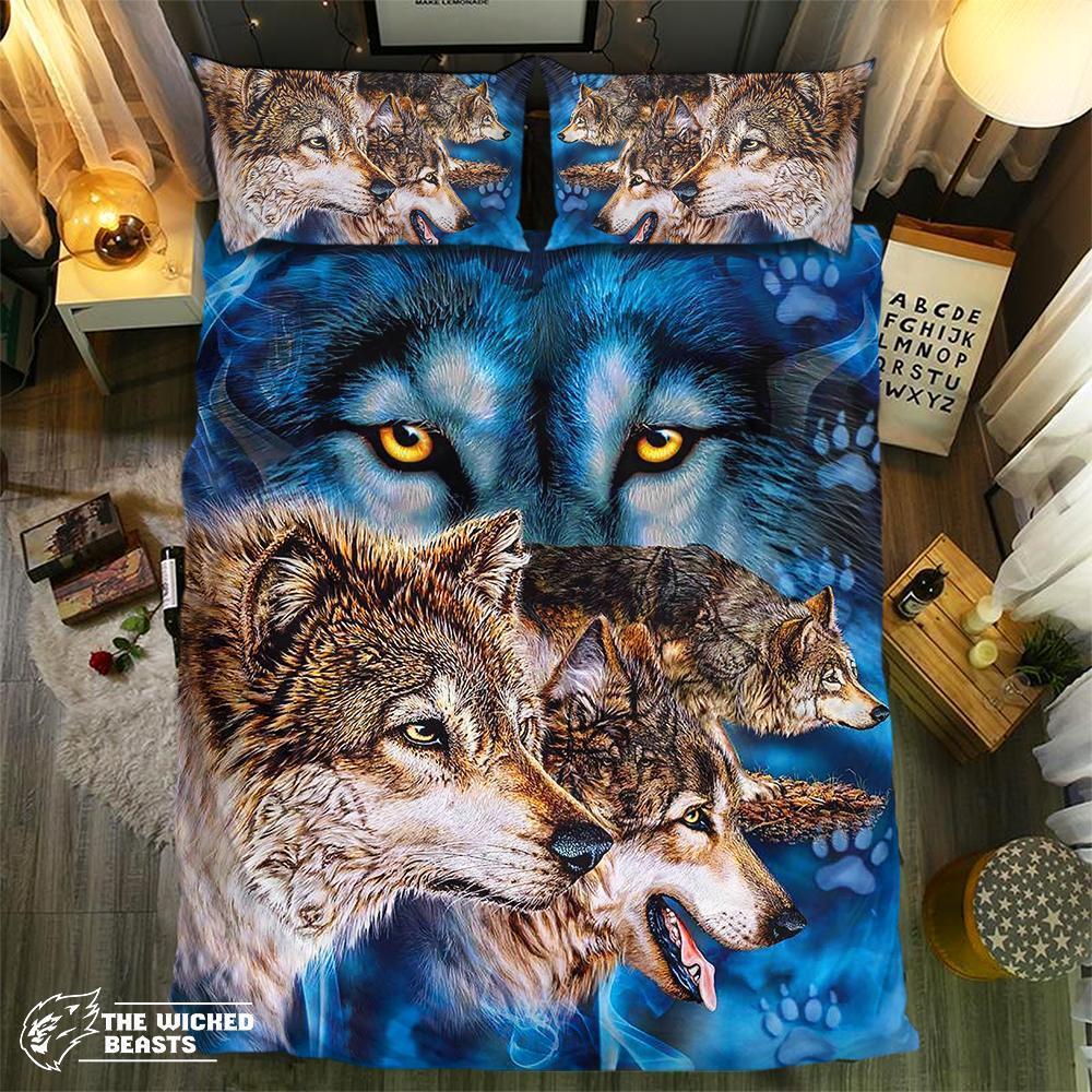 Wolf Pack On Blue 3D Customized Duvet Cover Bedding Set