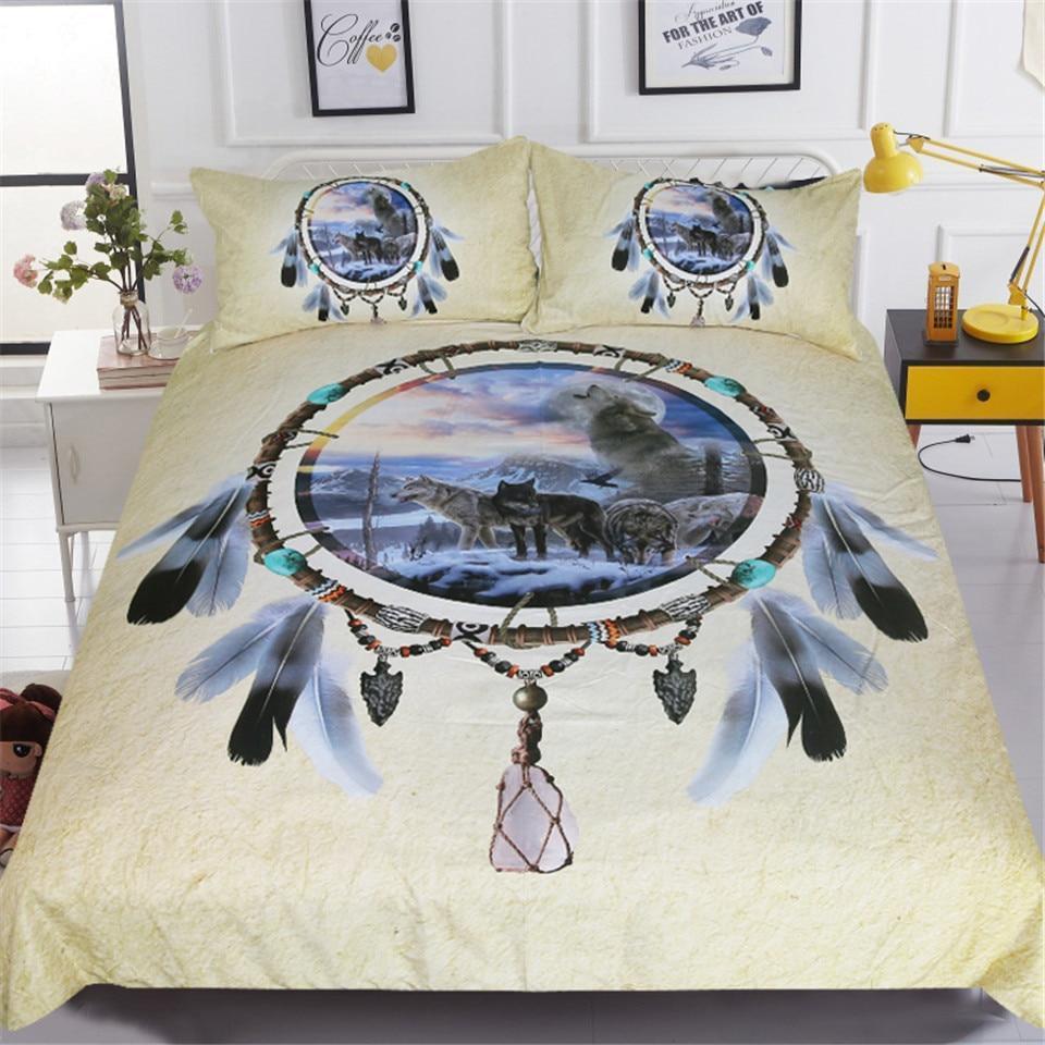 Wolf Pack Tribal Dreamcatcher Art Hop 3D Customized Duvet Cover Bedding Set