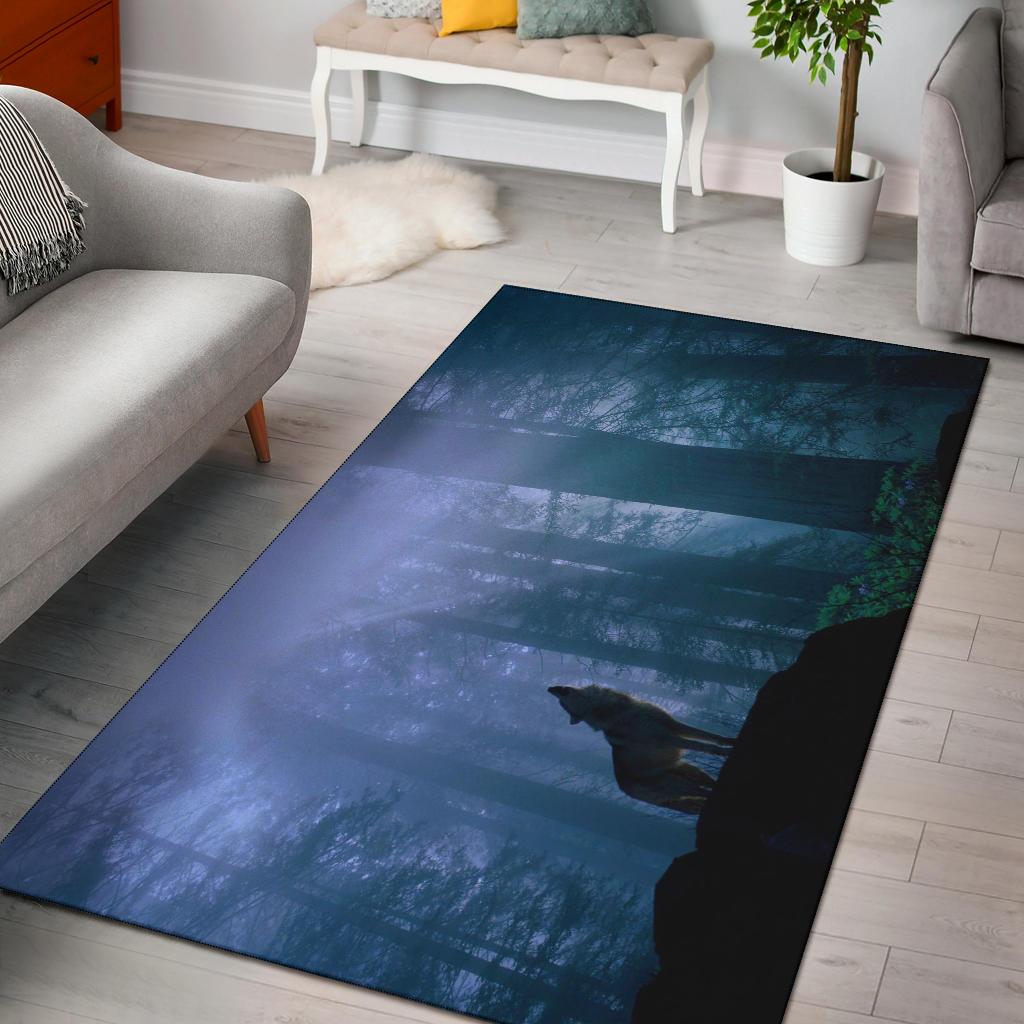 Wolf Screaming Hd Area Rectangle Rug