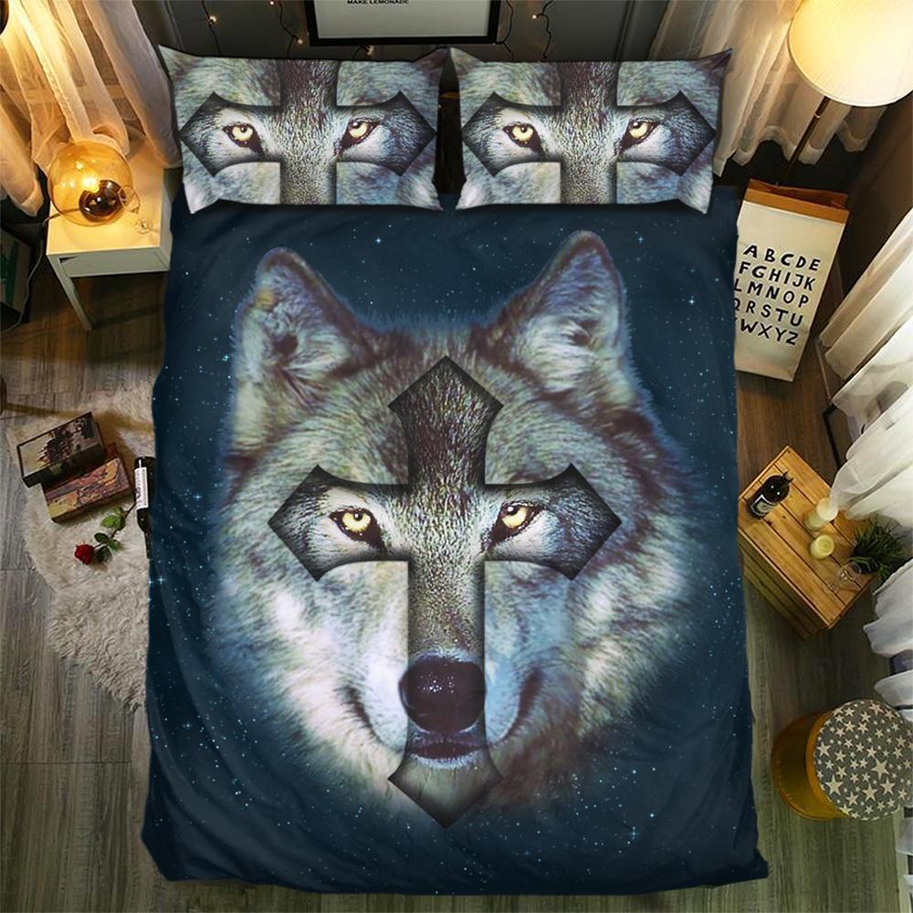 Wolf With Crosshadow 3D Customized Duvet Cover Bedding Set