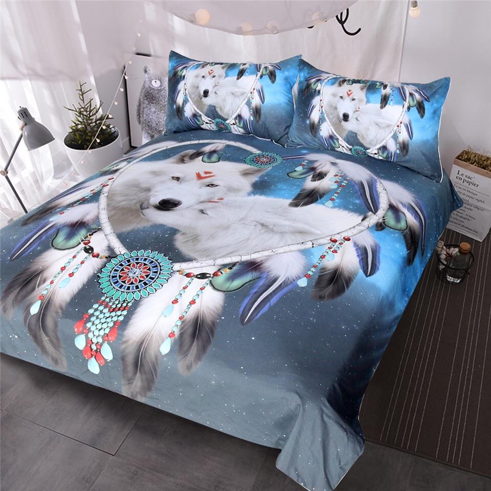 Wolves Couple Heart Dreamcatcher 3D Customized Duvet Cover Bedding Set