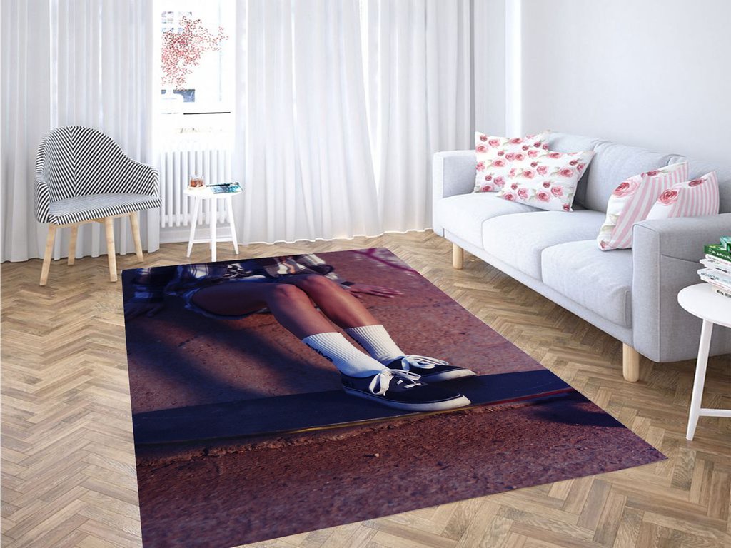 Woman Skateboarding Living Room Modern Carpet Rectangle Rug