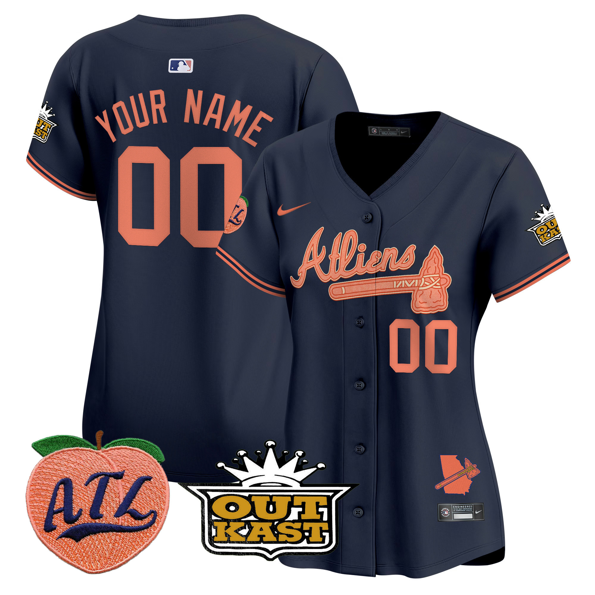 Women Atlanta Braves Atliens & Peach Vapor Premier Limited Custom Atliens Jersey - All Stitched