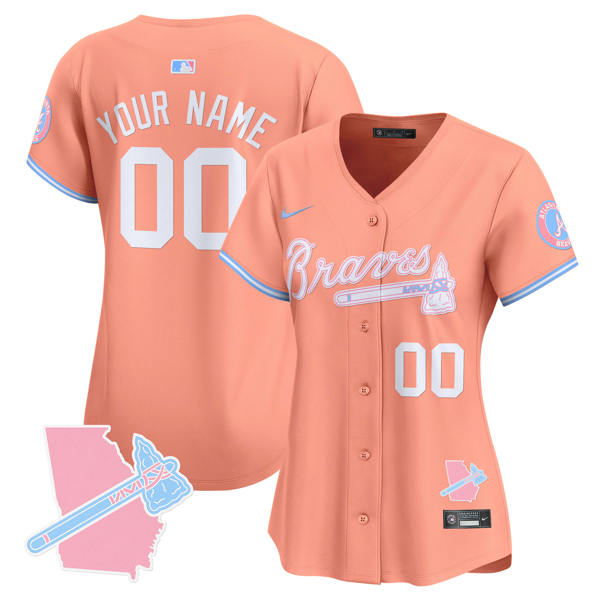 Women Atlanta Braves Bubblegum Pink Vapor Premier Limited Custom Peach Jersey - All Stitched