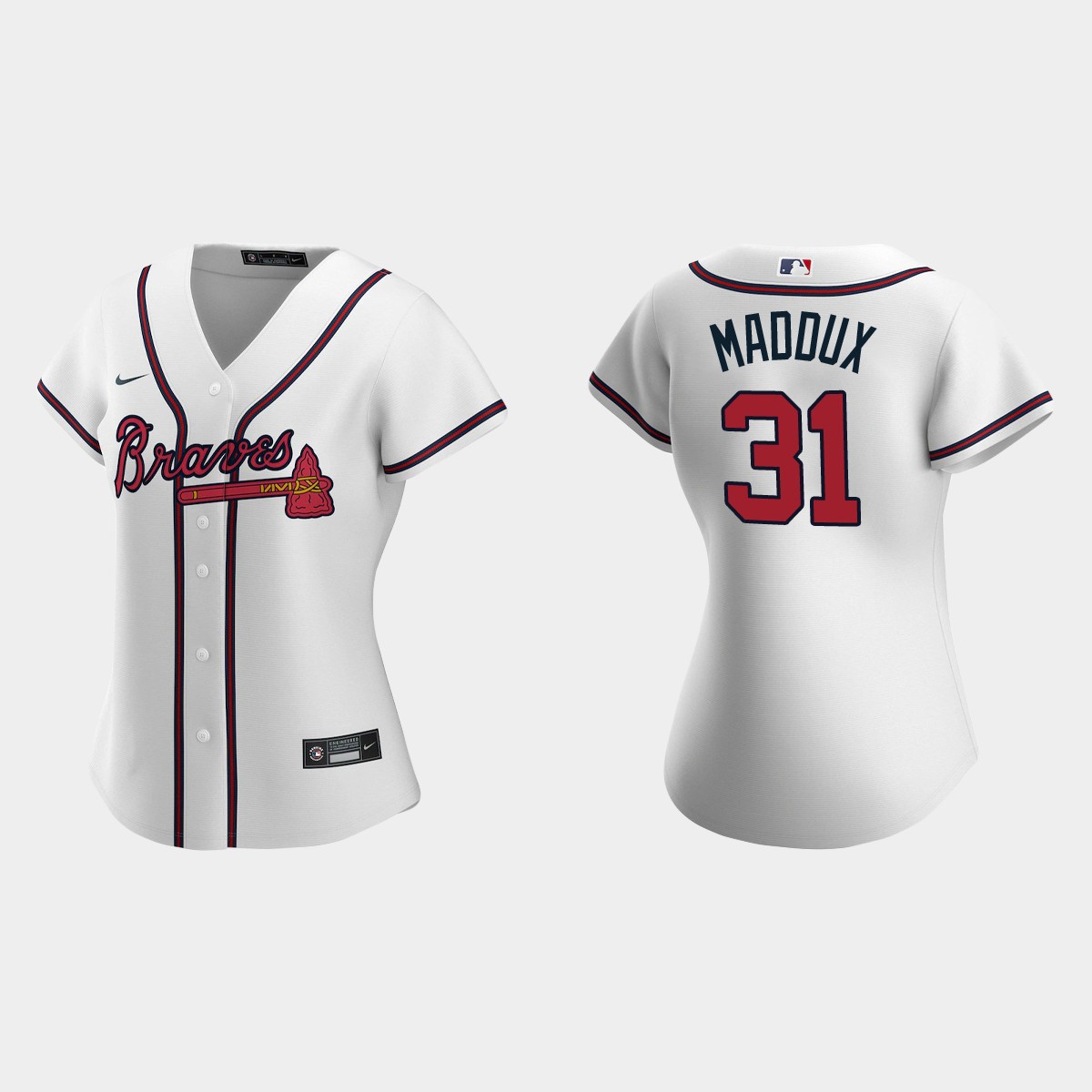 Women Atlanta Braves Greg Maddux White Jersey