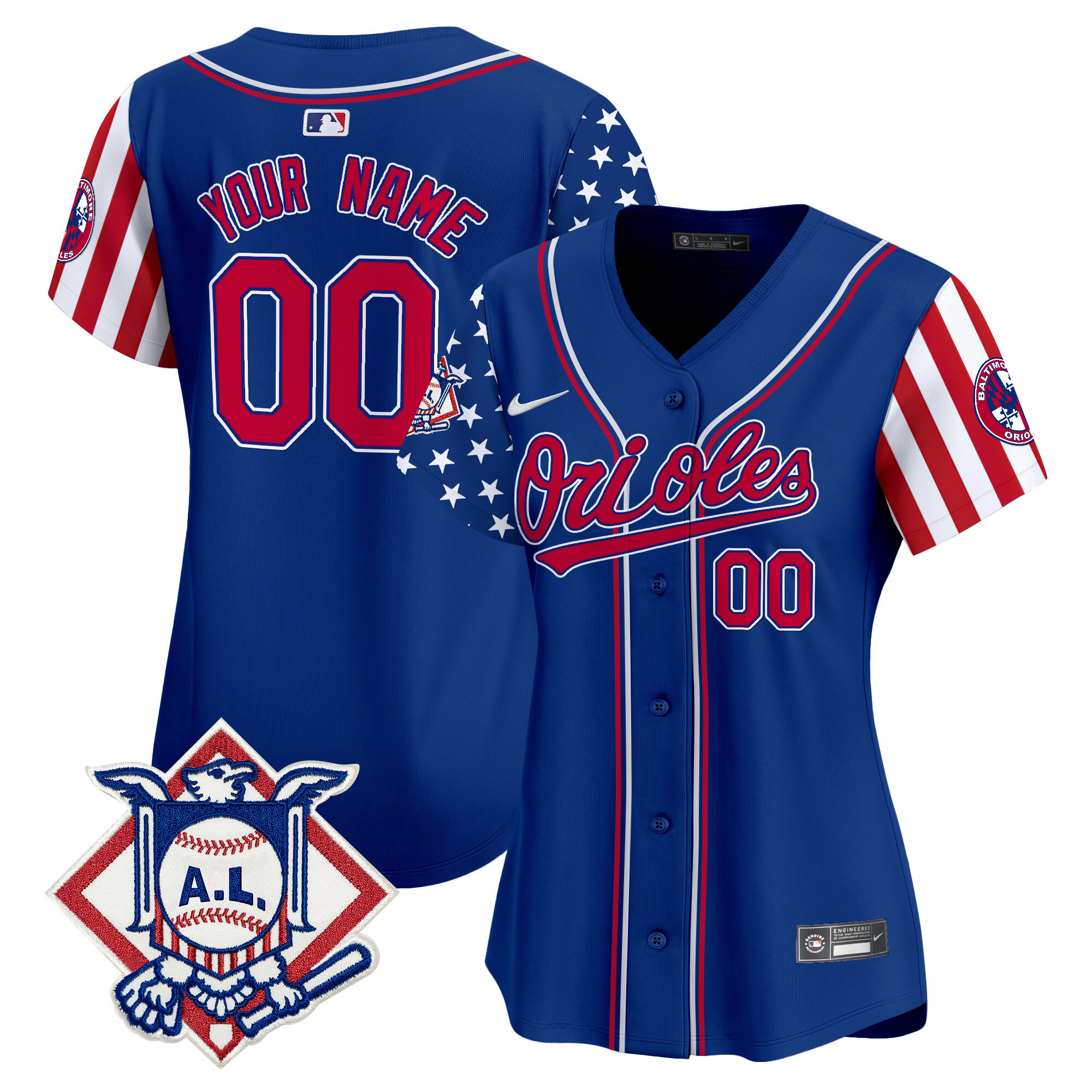 Women Baltimore Orioles 2024 Fourth of July Vapor Premier Limited Custom Royal Jersey - All Stitched