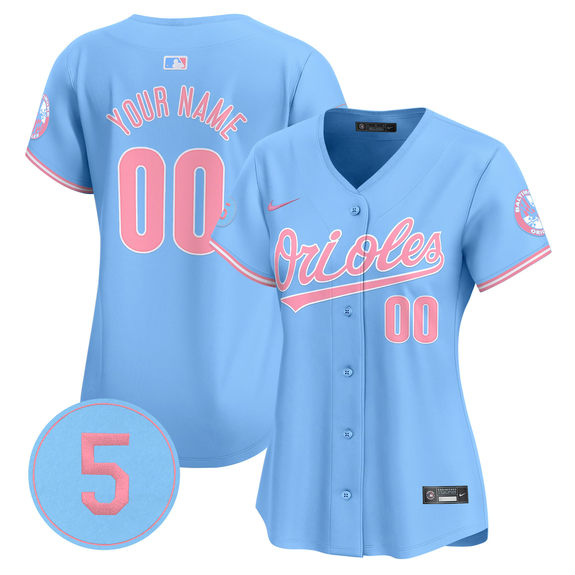 Women Baltimore Orioles Bubblegum Pink Robinson Patch Vapor Premier Limited Custom Light Blue Jersey - All Stitched