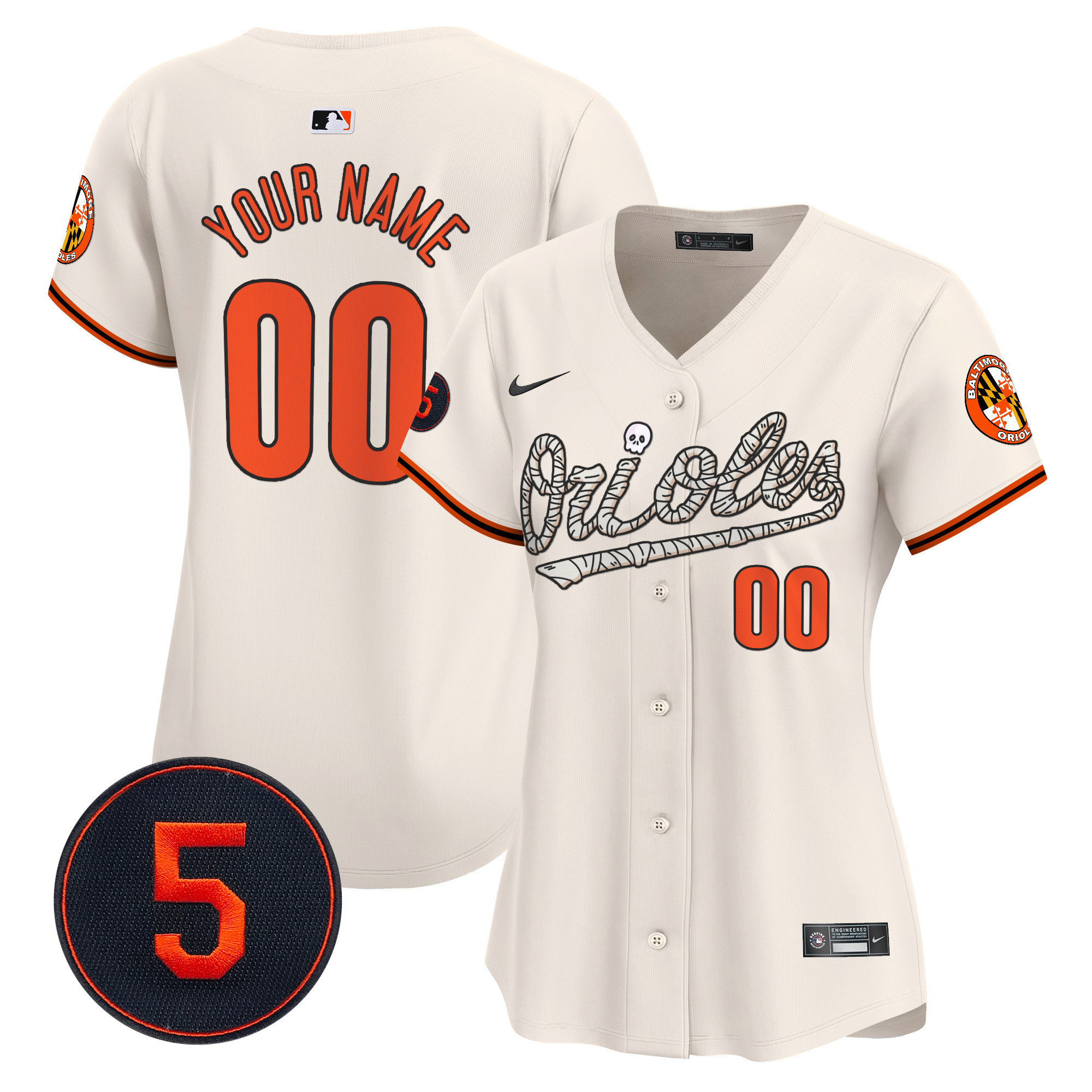 Women Baltimore Orioles Halloween Vapor Premier Limited Custom Cream Jersey - All Stitched