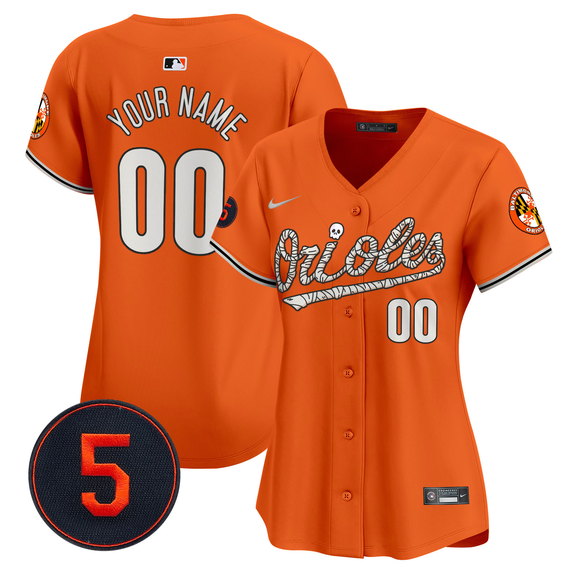 Women Baltimore Orioles Halloween Vapor Premier Limited Custom Orange Jersey - All Stitched